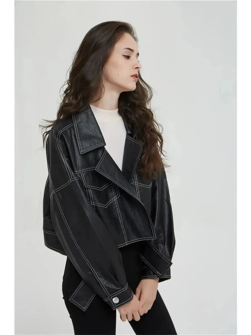 Split Hem Faux Leather Jacket