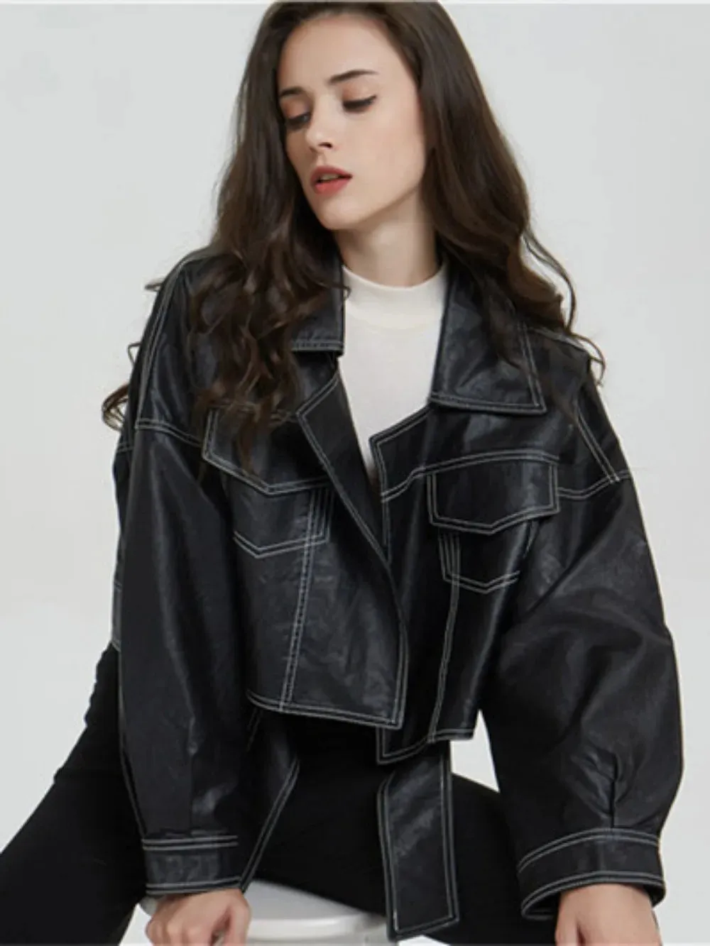 Split Hem Faux Leather Jacket