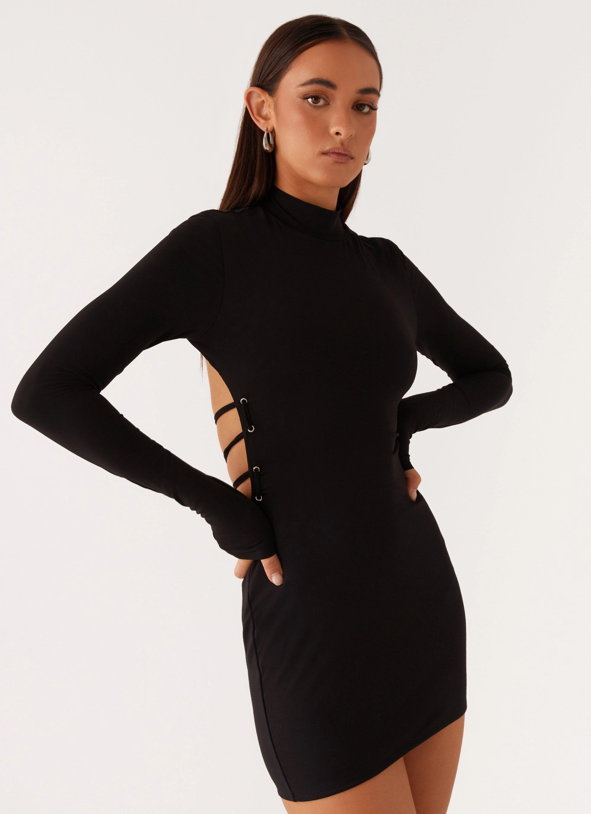 Raven Long Sleeve Mini Dress - Black Tailored Layers