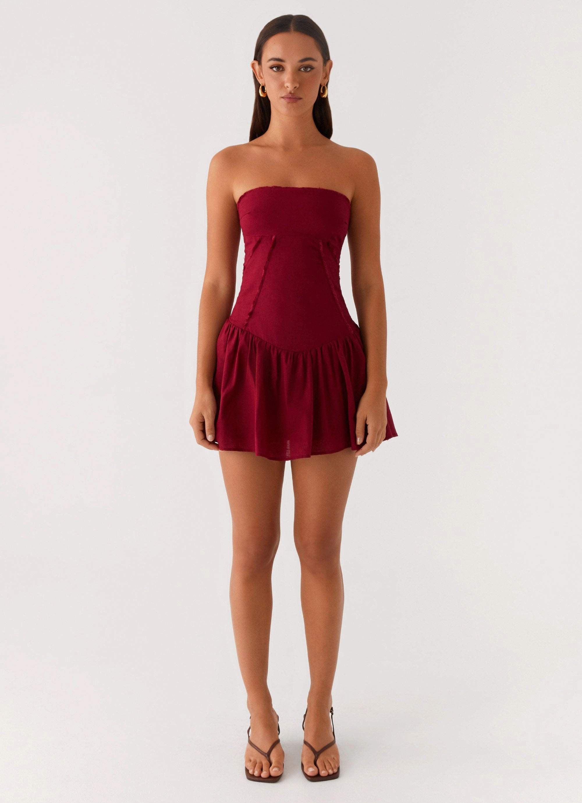 Smooth Vibes Night Appeal Larnie Linen Mini Dress - Deep Red