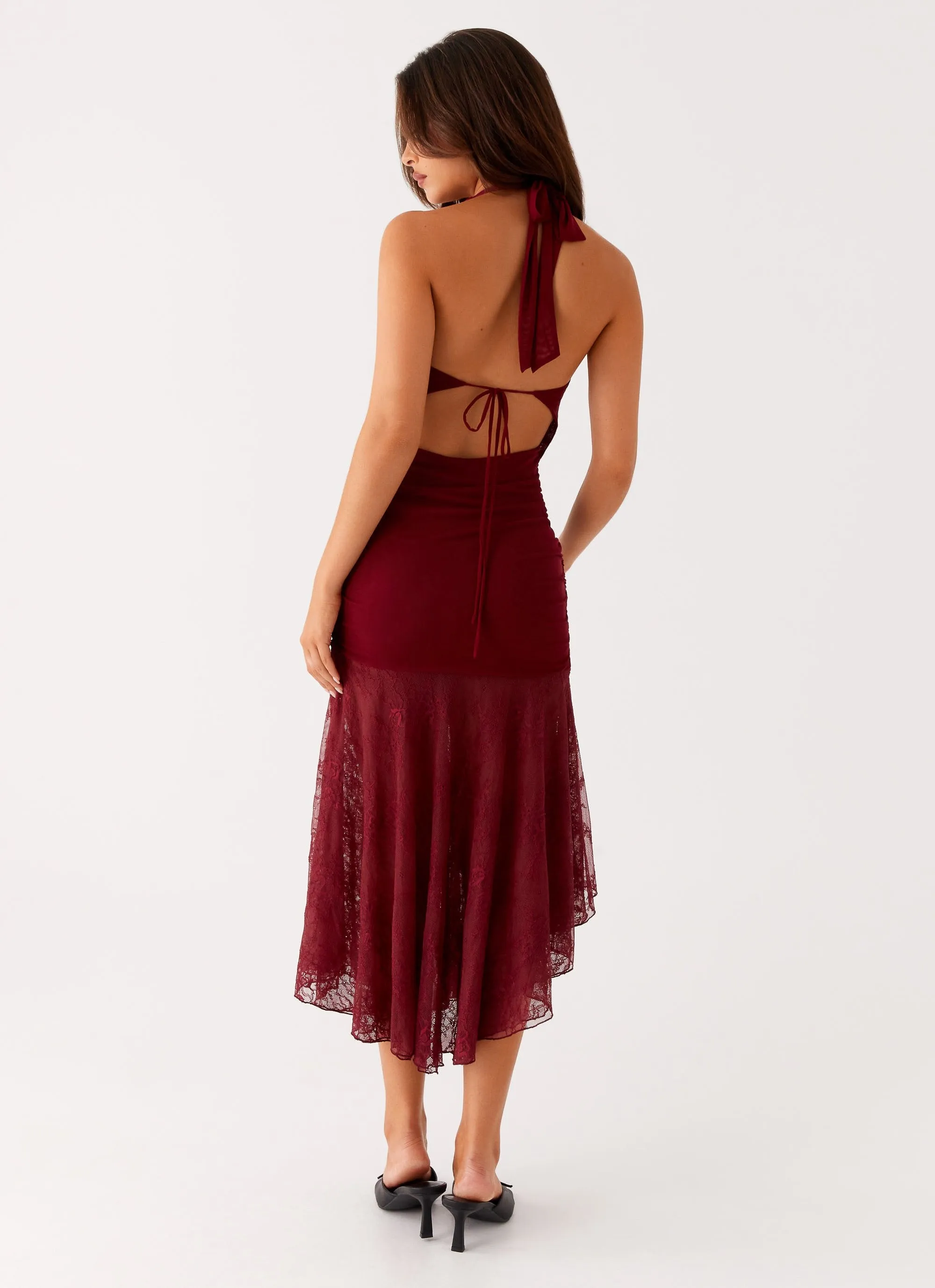Long Sleeve Smart Tones Burnout Midi Dress - Maroon