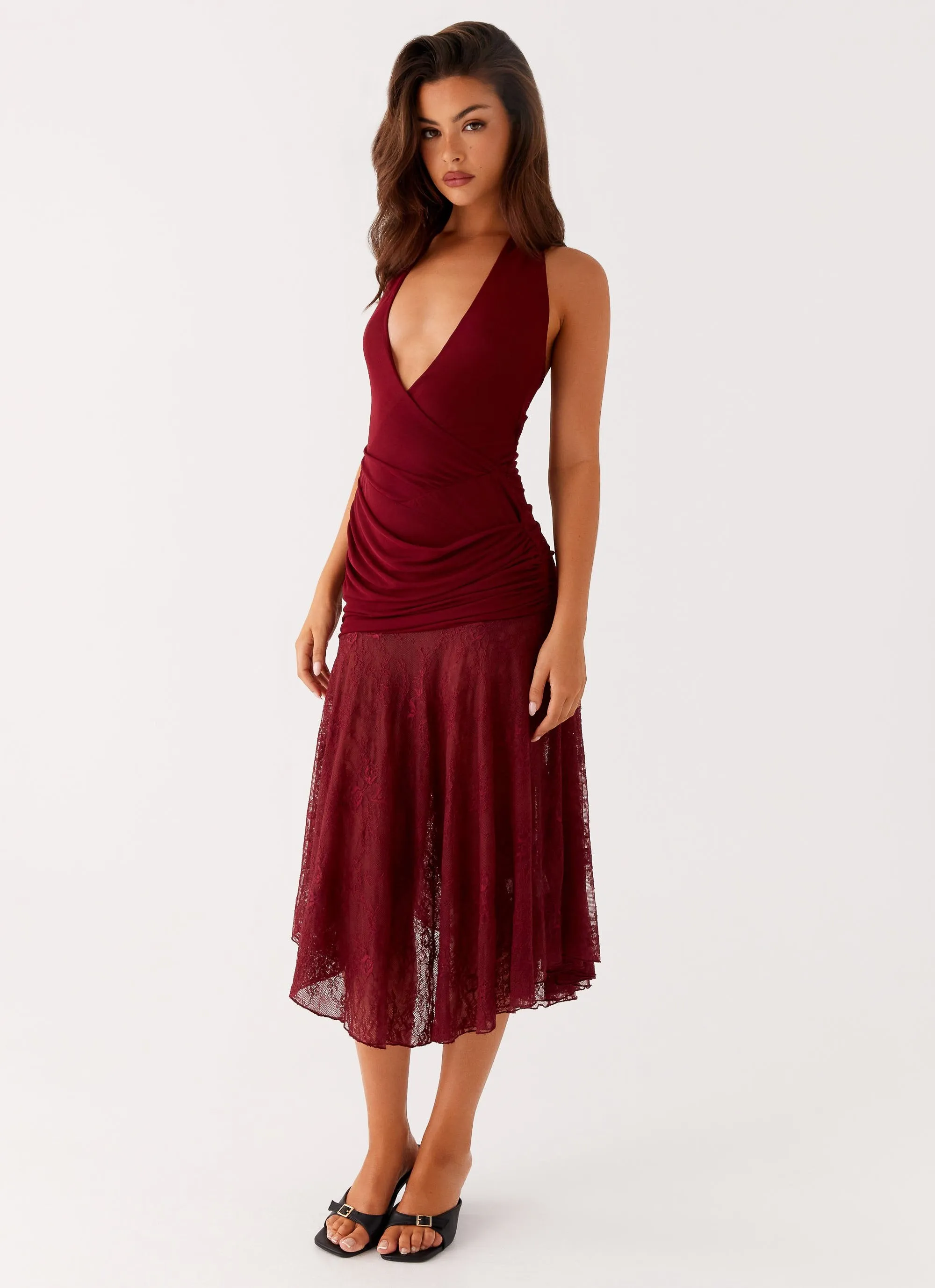 Refined Presence Practical work-to-play piece Burnout Midi Dress - Maroon