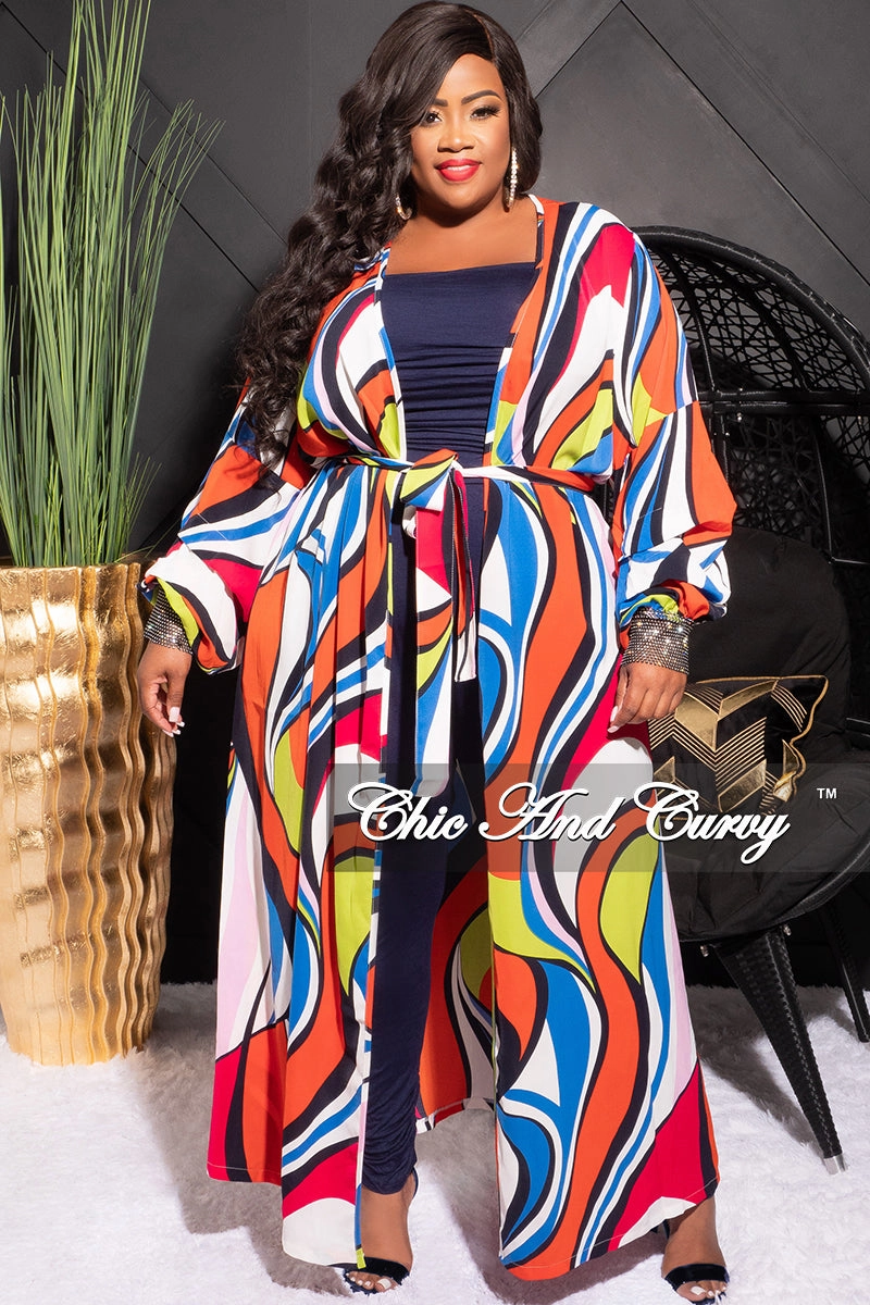 Perfect Silhouette Layer Fit Final Sale Plus Size Sheer Chiffon Duster with Waist Tie and Rhinestone Cuff in Orange Neon Green Royal Blue and White