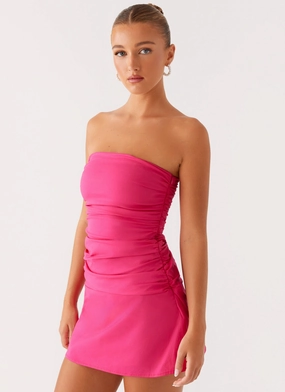 Sleek Layer Terra Gathered Mini Dress - Fuchsia