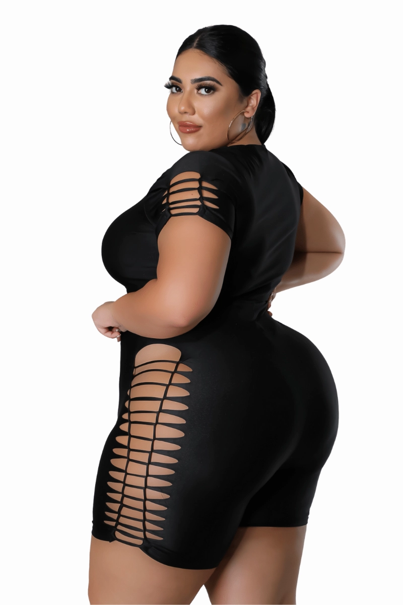 Final Sale Plus Size Short Set with Ripped Sides in Black Active Design Travel Fit