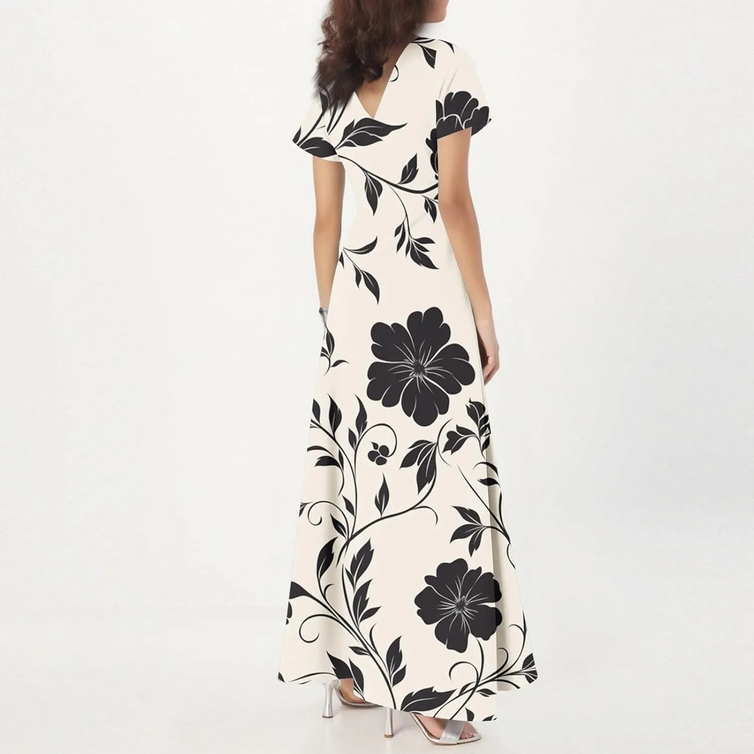 Spring Dresses for Women 2025,Wedding Guest Flowy Floral Maxi Dress Short Sleeve Vacation Women's Casual Dresses