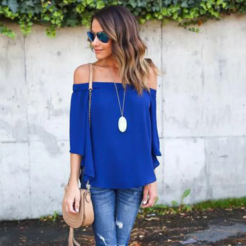 Spring Summer Sexy Women Blouse Shirt  Fashion Casual Ladies Chiffon Blouses Leisure Vintage Women Tops Shirts FLD741