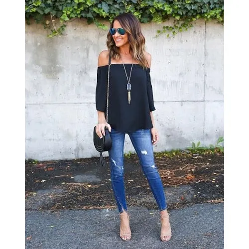 Spring Summer Sexy Women Blouse Shirt  Fashion Casual Ladies Chiffon Blouses Leisure Vintage Women Tops Shirts FLD741