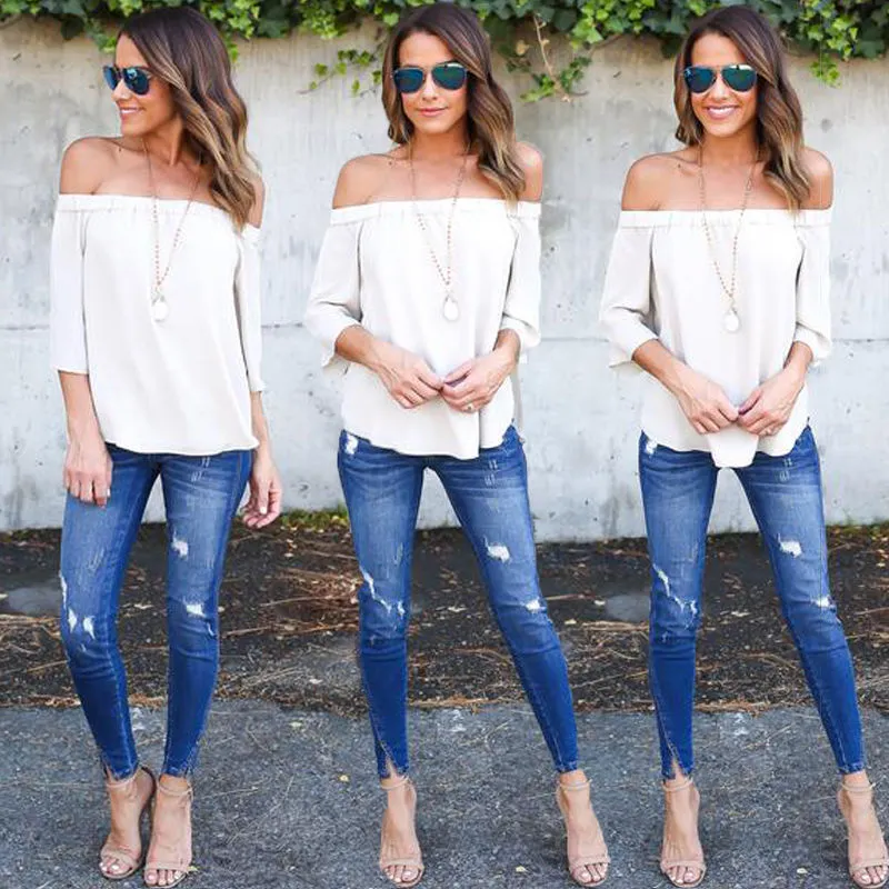 Spring Summer Sexy Women Blouse Shirt  Fashion Casual Ladies Chiffon Blouses Leisure Vintage Women Tops Shirts FLD741
