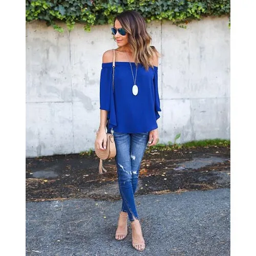 Spring Summer Sexy Women Blouse Shirt  Fashion Casual Ladies Chiffon Blouses Leisure Vintage Women Tops Shirts FLD741