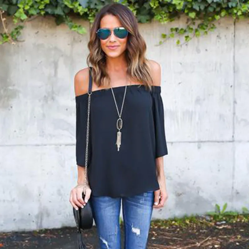 Spring Summer Sexy Women Blouse Shirt  Fashion Casual Ladies Chiffon Blouses Leisure Vintage Women Tops Shirts FLD741