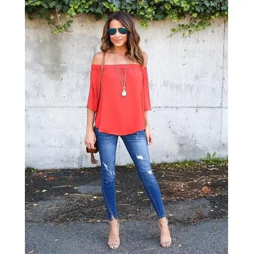 Spring Summer Sexy Women Blouse Shirt  Fashion Casual Ladies Chiffon Blouses Leisure Vintage Women Tops Shirts FLD741
