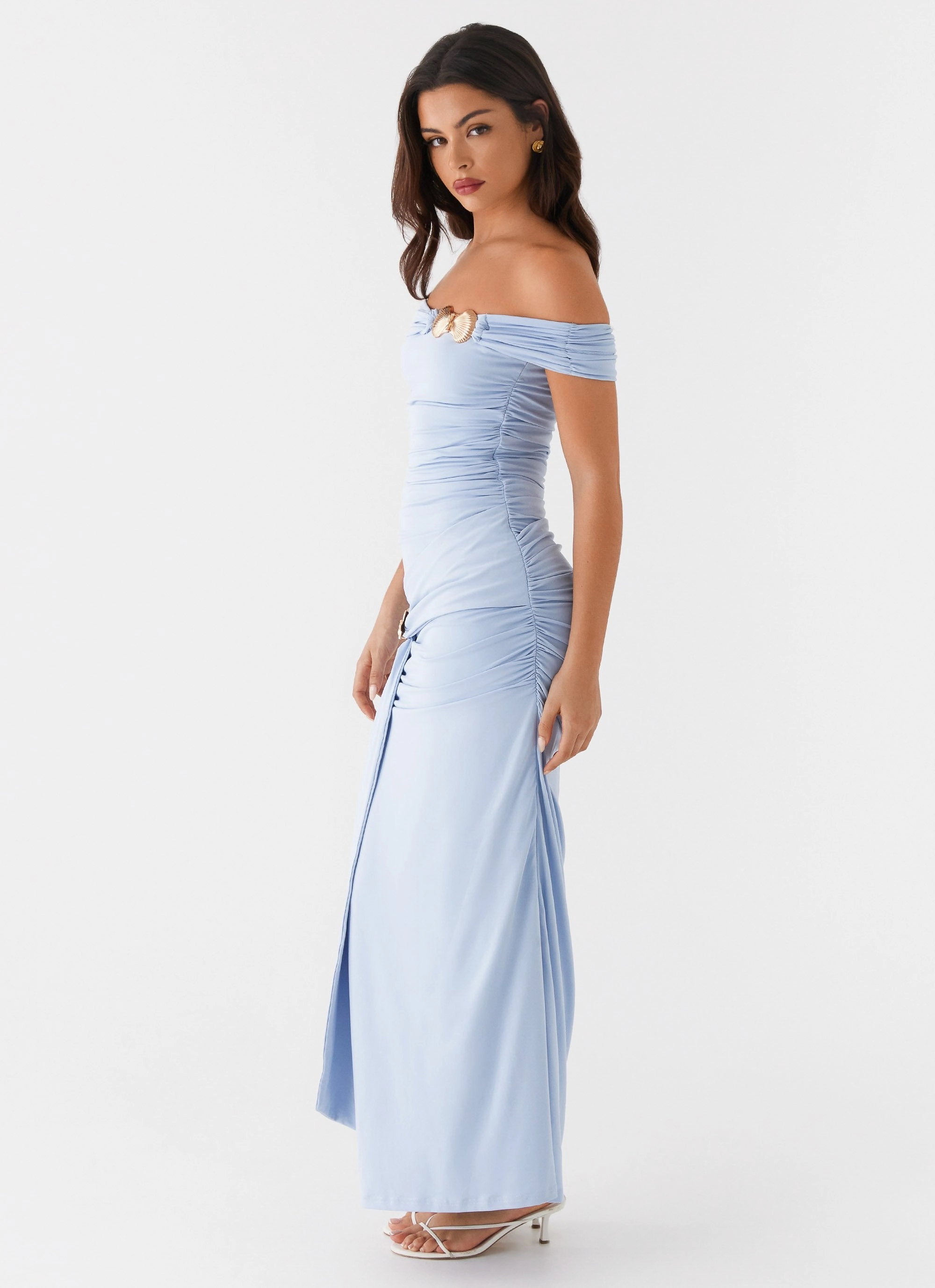 Majorly Maxi Dress - Blue Button-Cuff Polished Details