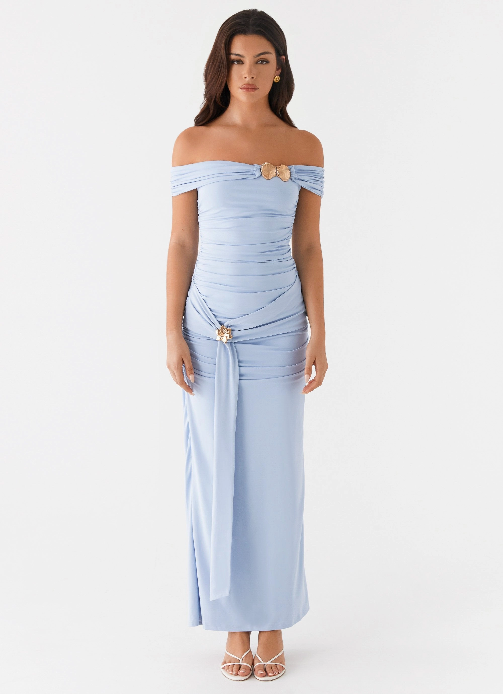 Edgy vibes Off-Shoulder Majorly Maxi Dress - Blue
