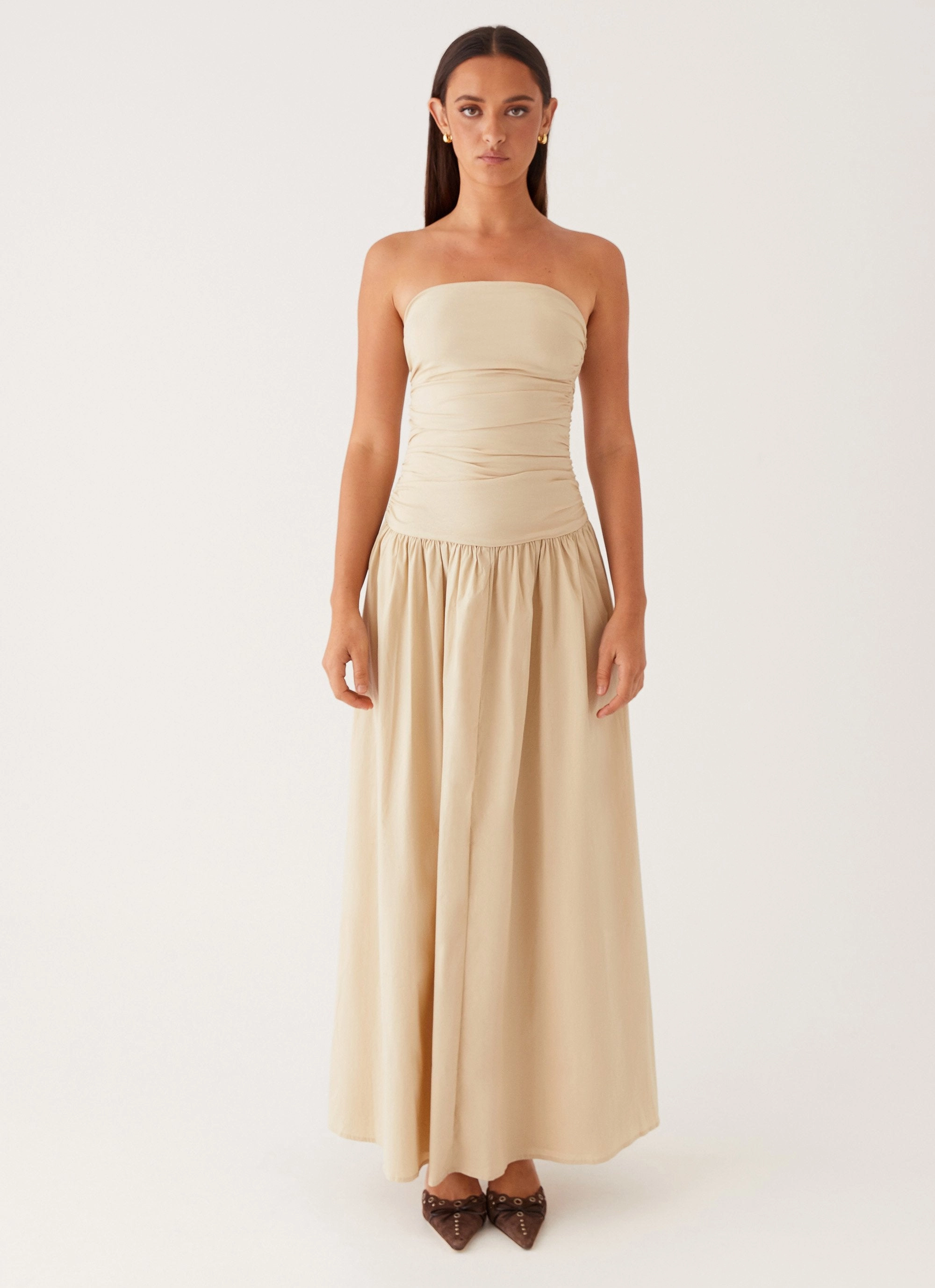 Carmel Maxi Dress - Ivory Subtle Lines Everyday Ready