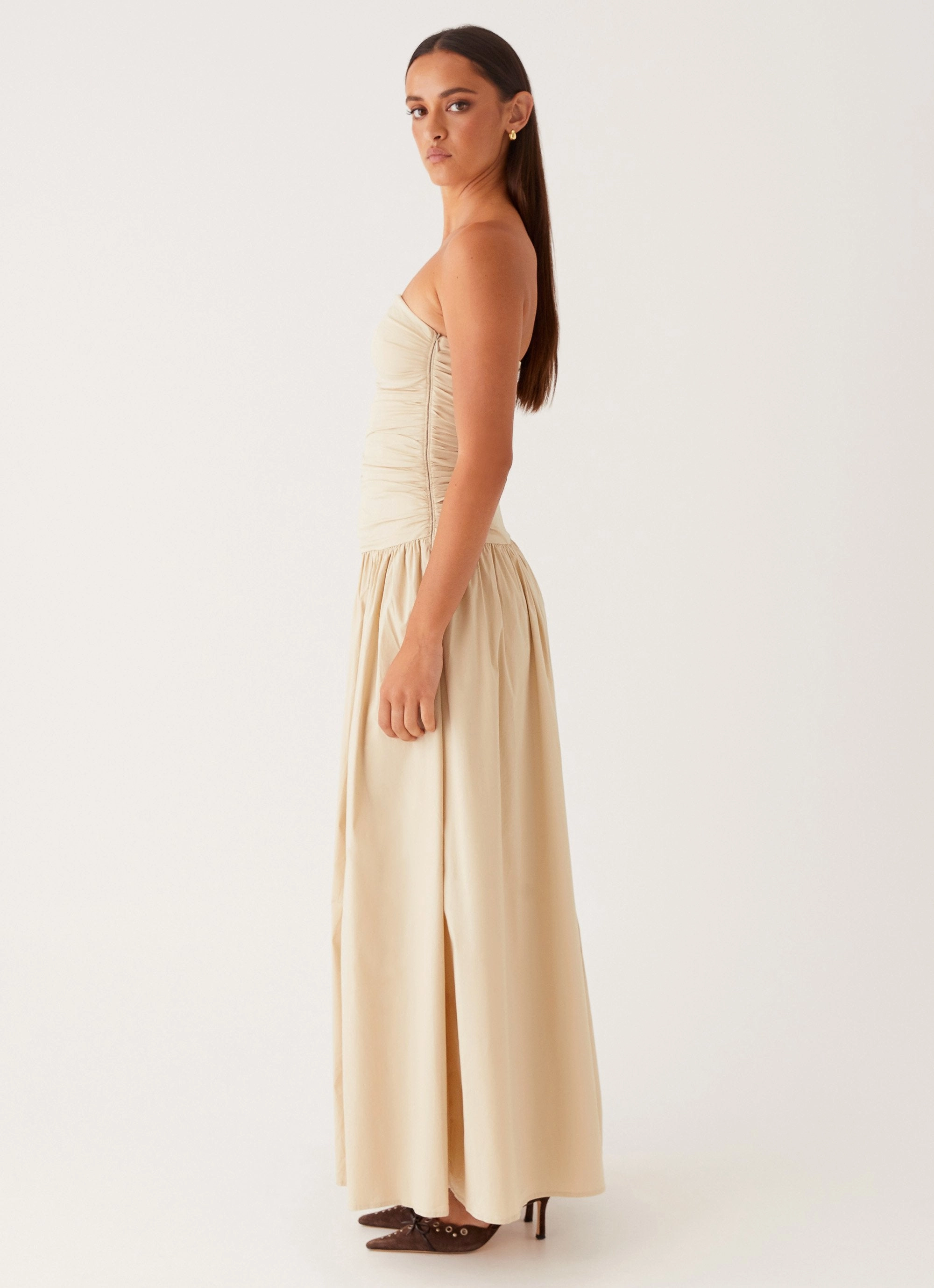 Silk-Blend Casual Comfort Wear Carmel Maxi Dress - Ivory