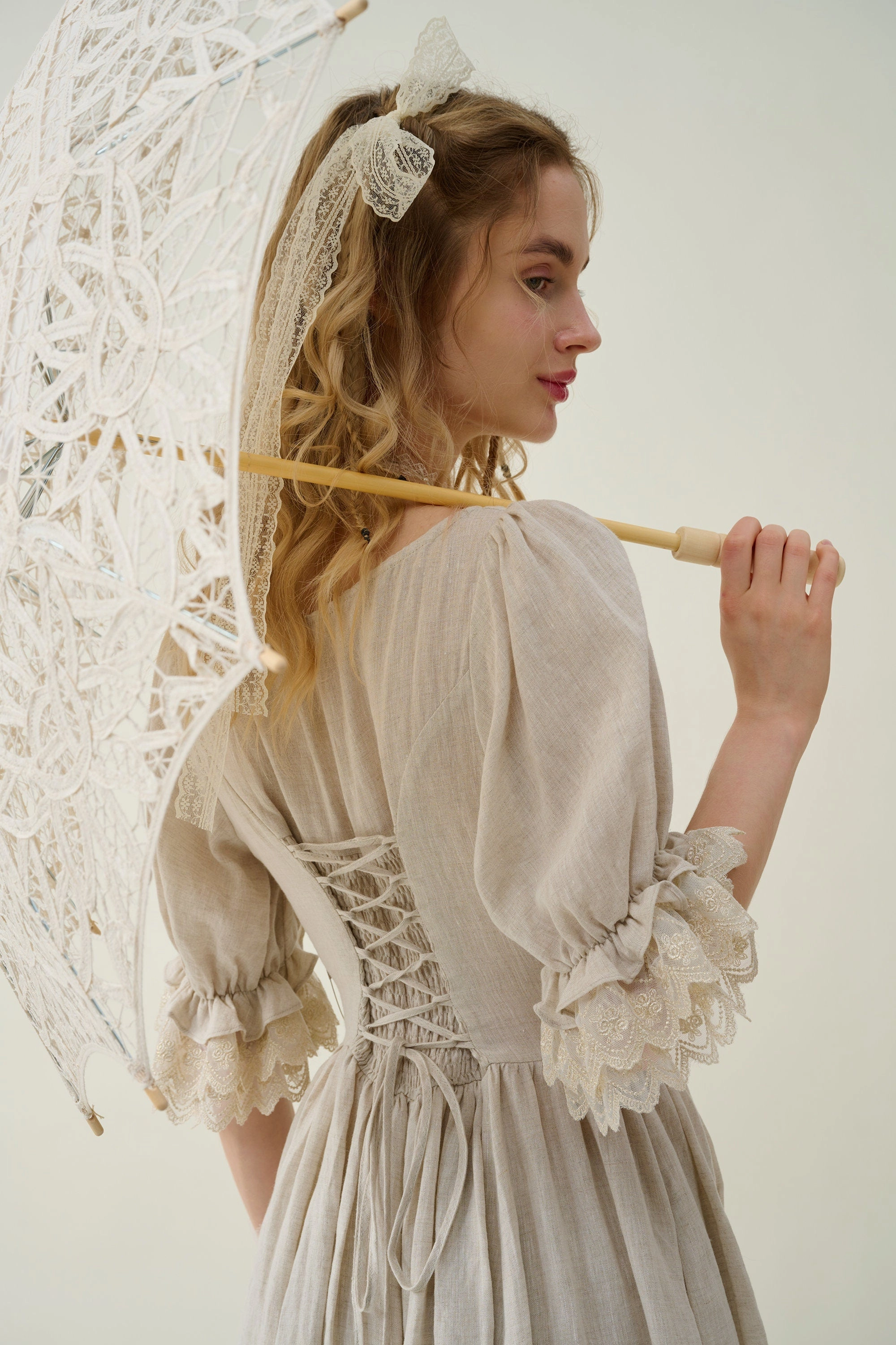 Comfy Cut Elowen 27 | Lace Linen dress gown ( 2 way to wear )