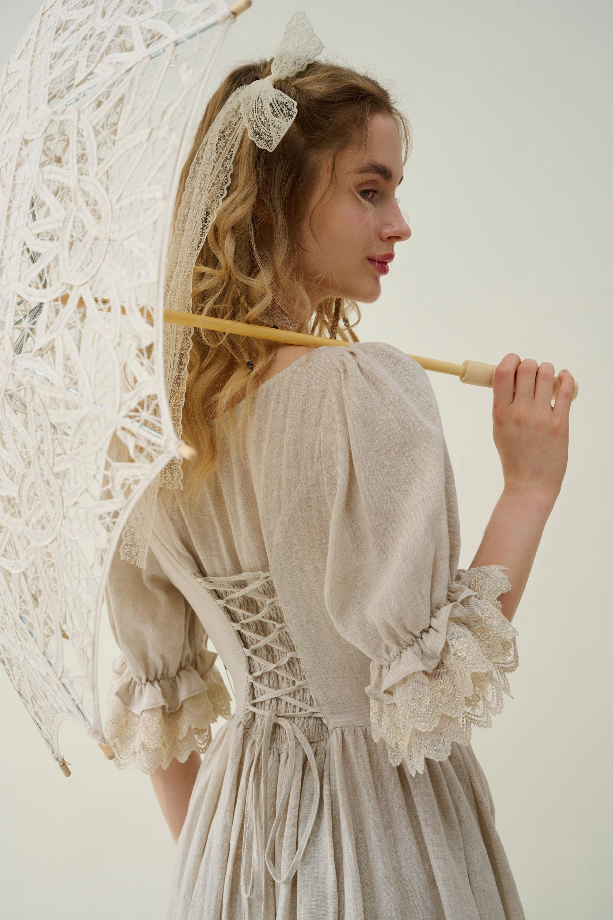 Elowen 27 | Lace Linen dress gown ( 2 way to wear ) ReinforcedPockets