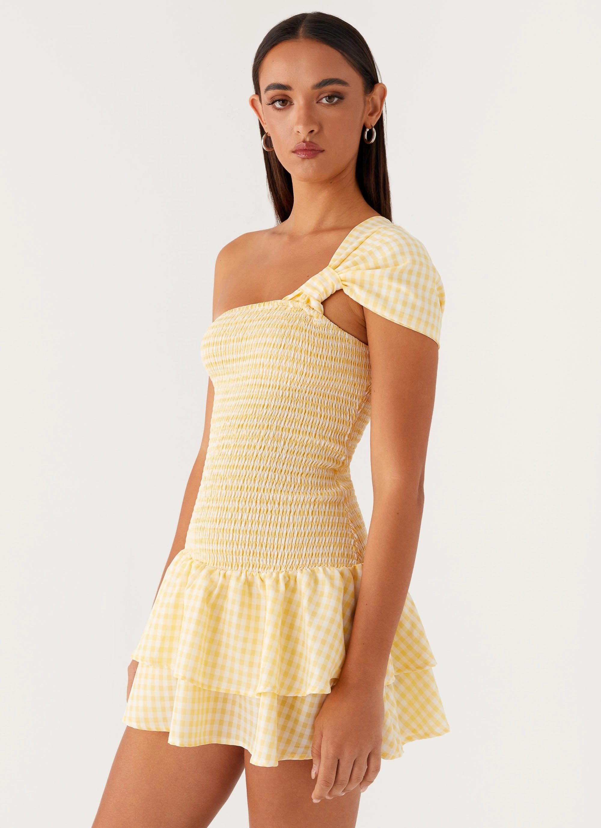 Brandy Mini Dress - Yellow Gingham Side Tie Everyday Layers