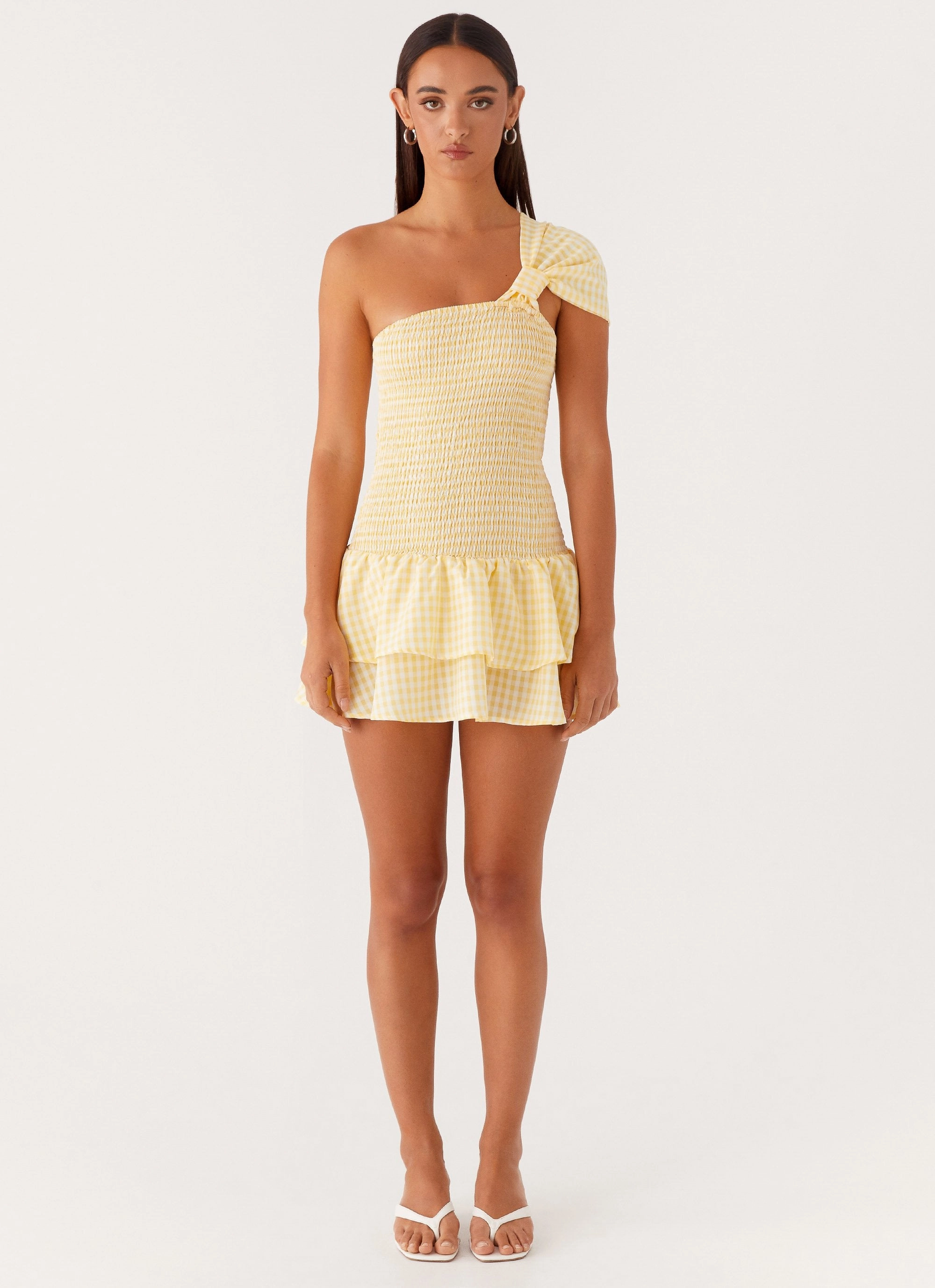 Playful Twist Petal Zone Brandy Mini Dress - Yellow Gingham