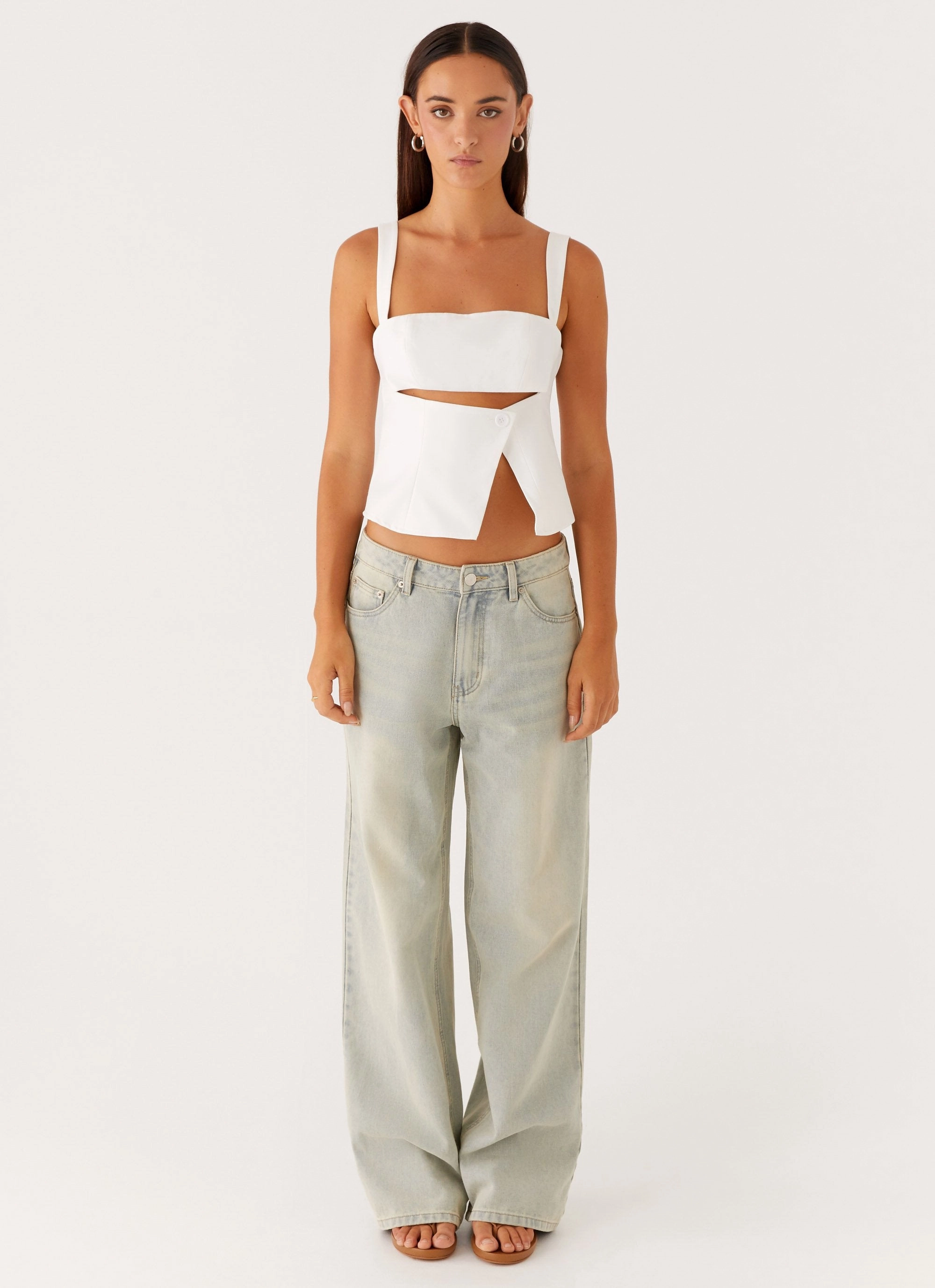 PuckerFree Surface Pia Cut Out Top - White