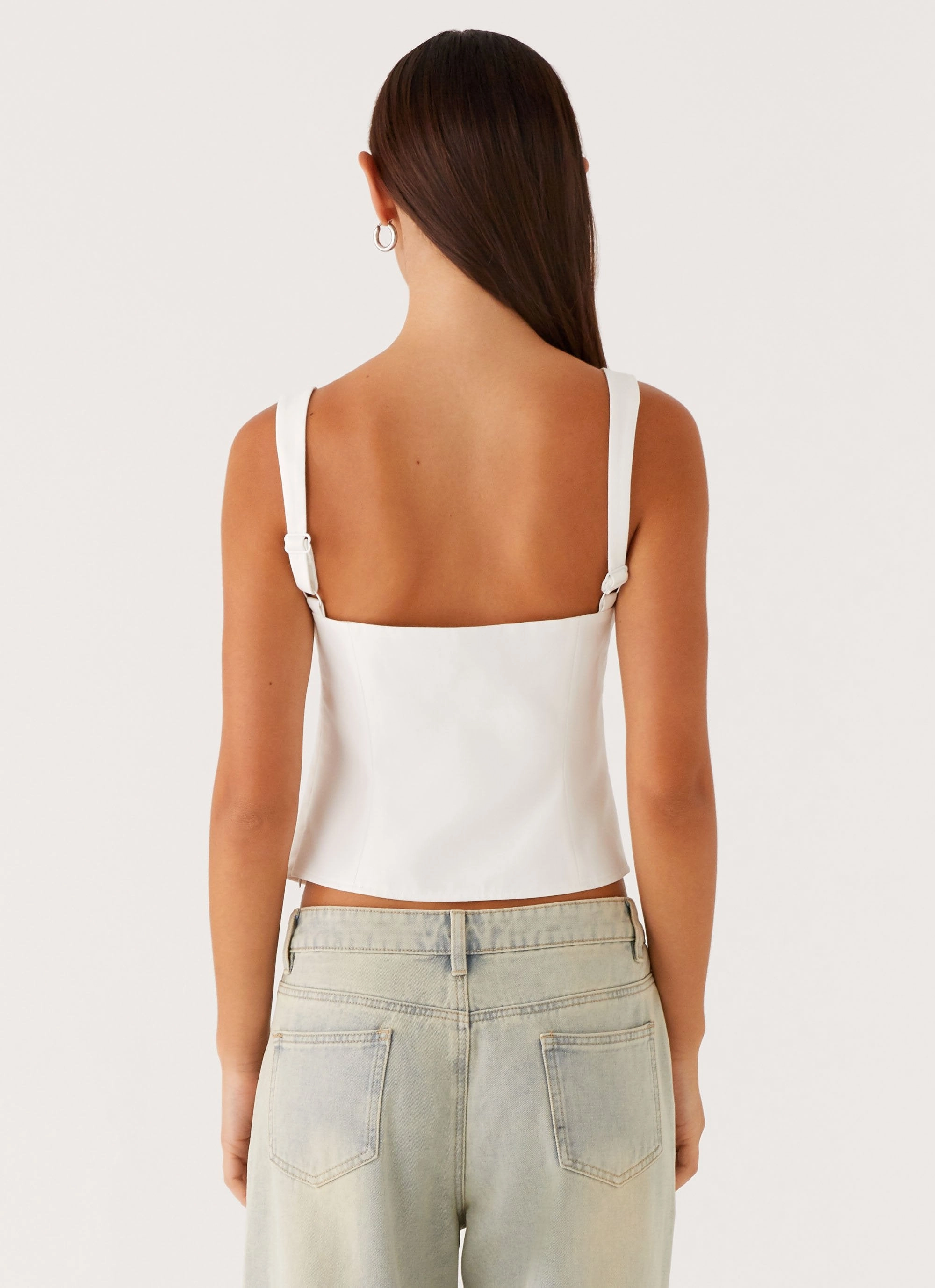 Eco Friendly Dye Process Flexible Waistband Pia Cut Out Top - White