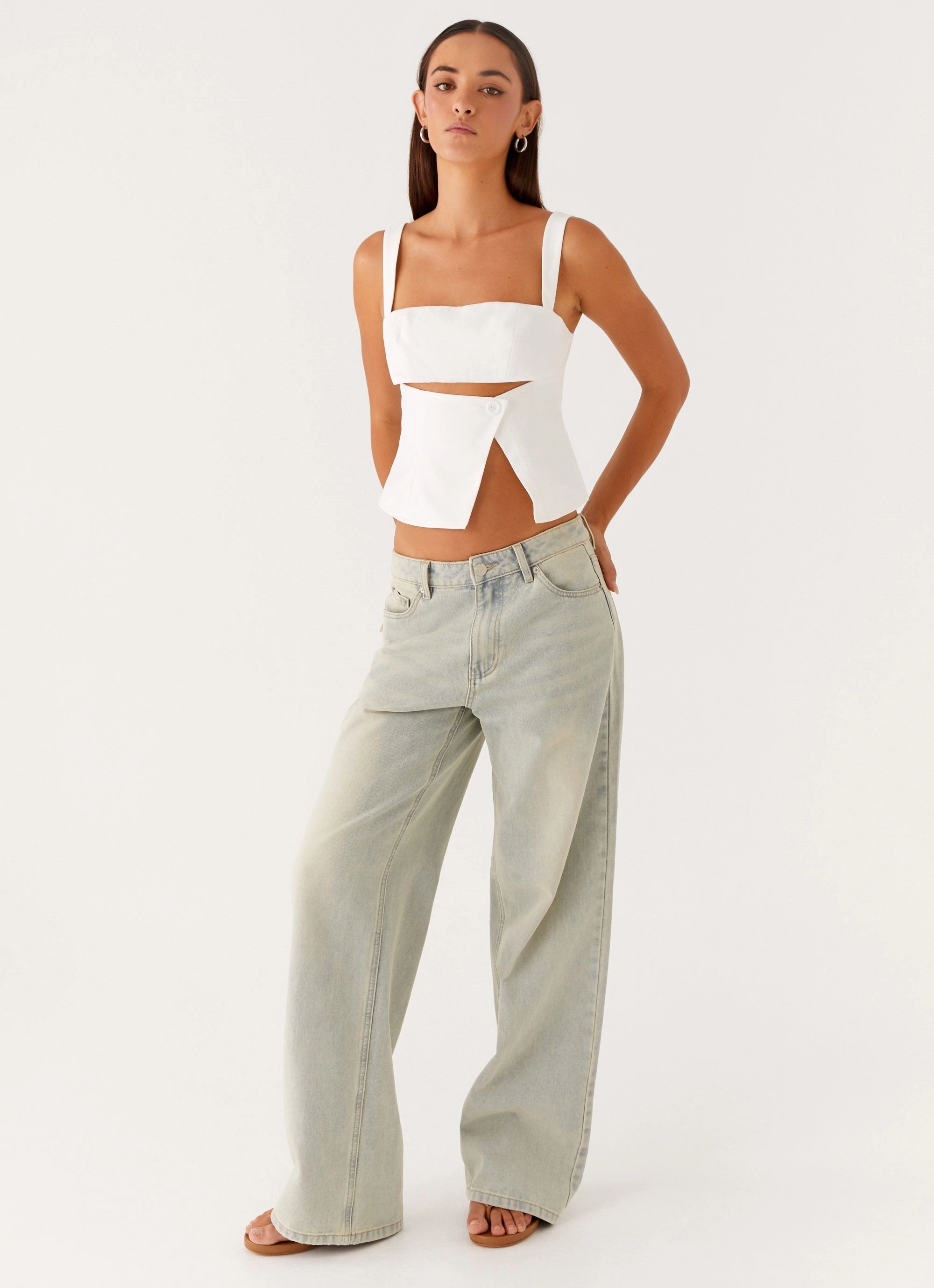 Flexible Knit Pia Cut Out Top - White