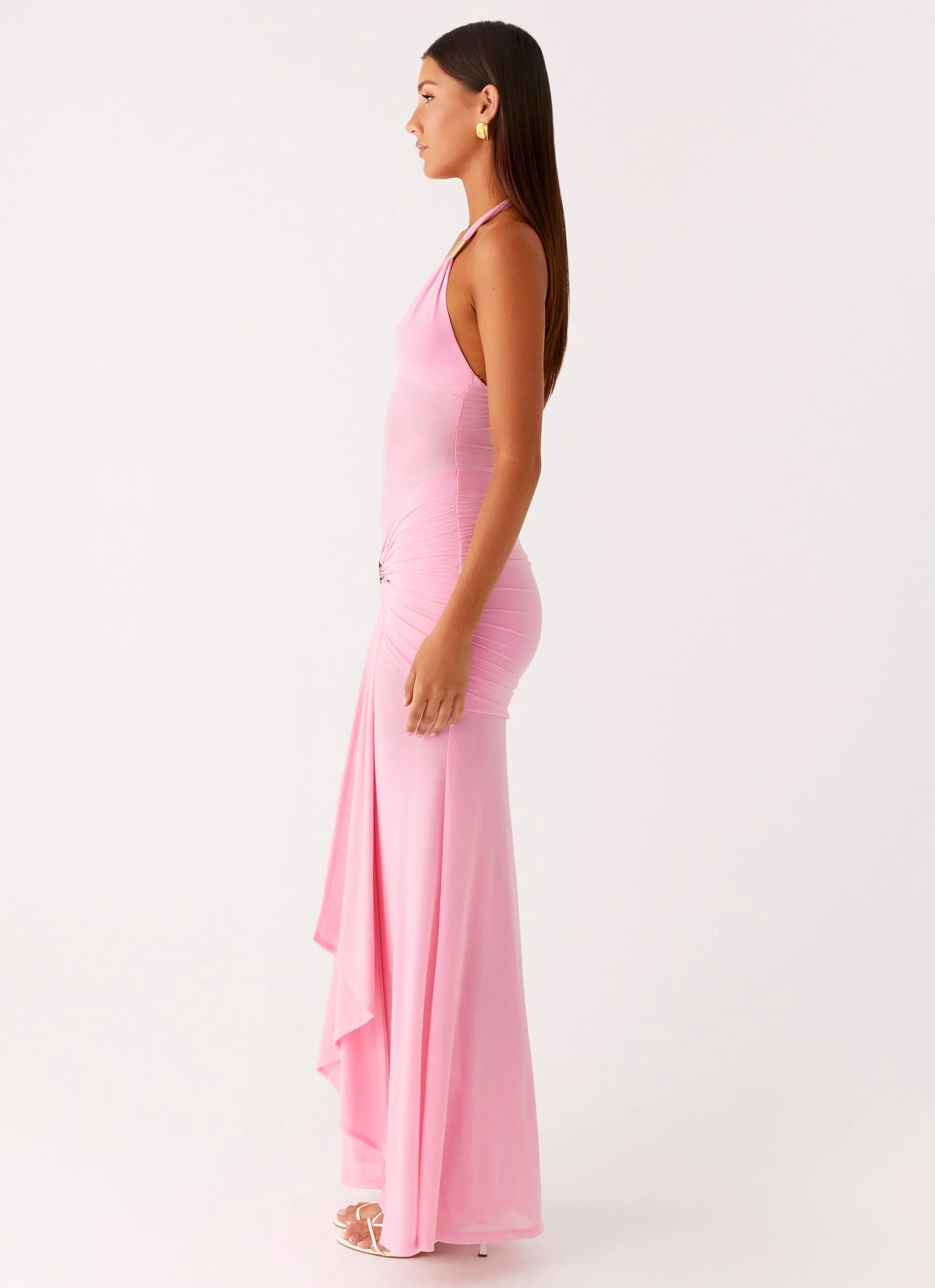Miyah Halter Hardware Maxi Dress - Baby Pink Hook-And-Eye