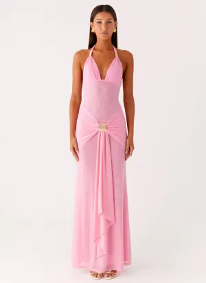 Miyah Halter Hardware Maxi Dress - Baby Pink Texture Edge