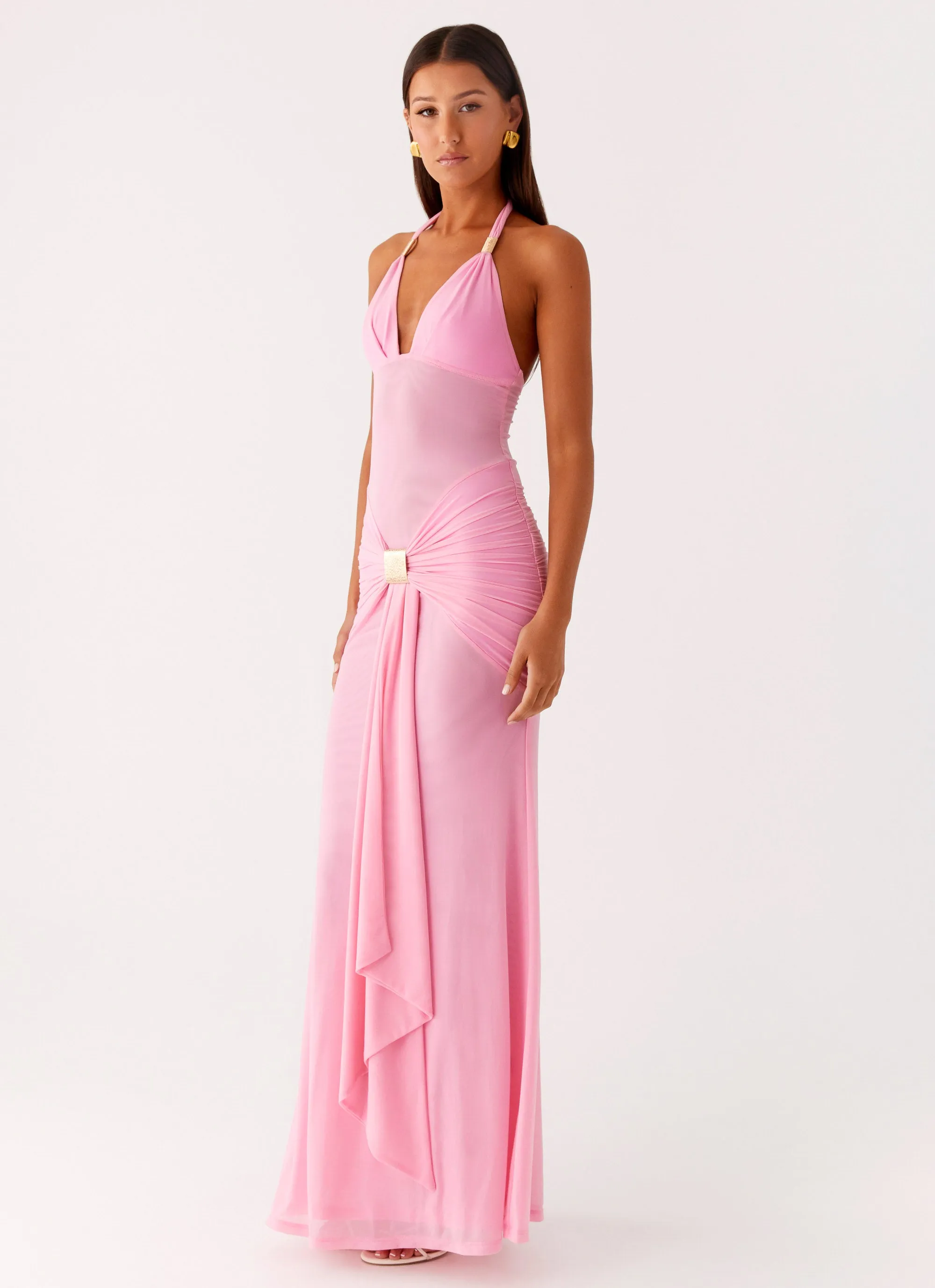 Miyah Halter Hardware Maxi Dress - Baby Pink AdjustableStraps Bold Simplicity