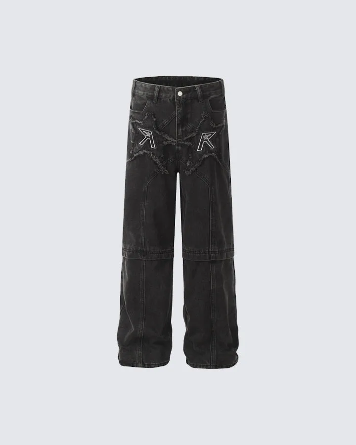 Star Embroidered Loose Fit Jeans
