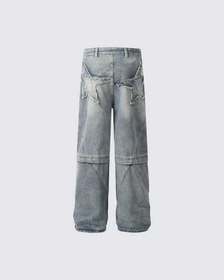 Star Embroidered Loose Fit Jeans