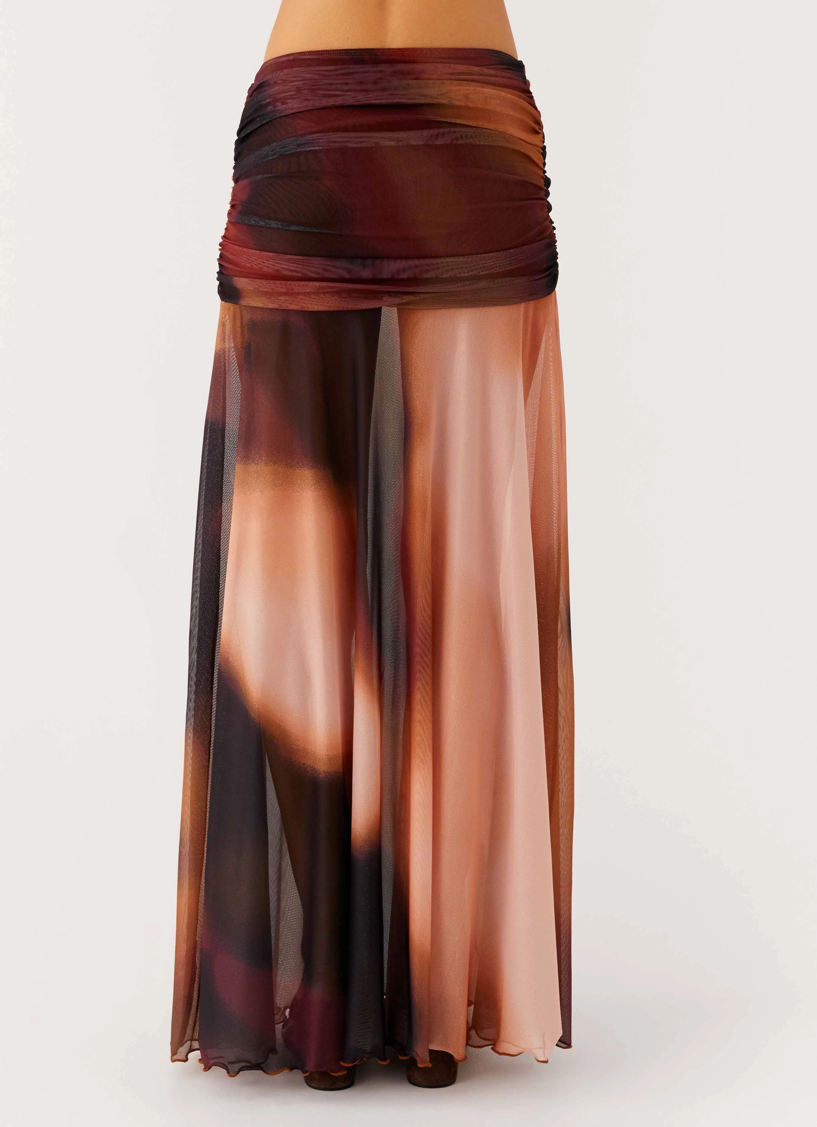 Laser Cut Edges Non Irritating Tags Stargazer Mesh Maxi Skirt - Black Gradient
