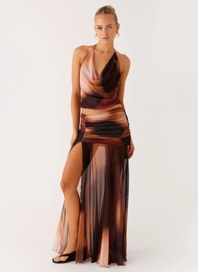 Stargazer Mesh Maxi Skirt - Black Gradient Fitted Design