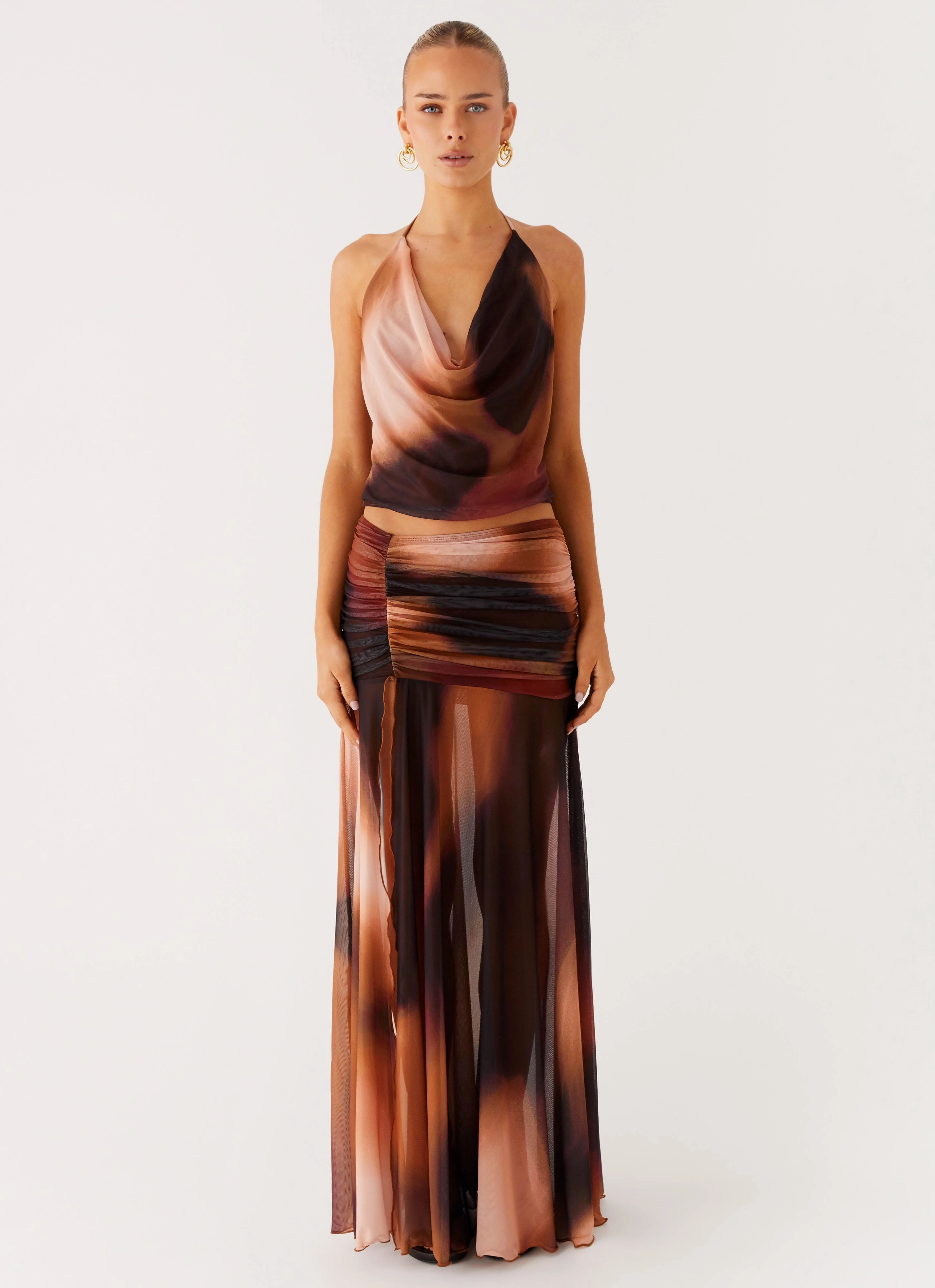 Stargazer Mesh Maxi Skirt - Black Gradient Eco Friendly Dyeing Sport Ready Fit