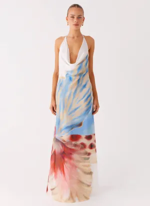 Stars Align Cowl Maxi Dress - White Sea Bloom Soft and Light
