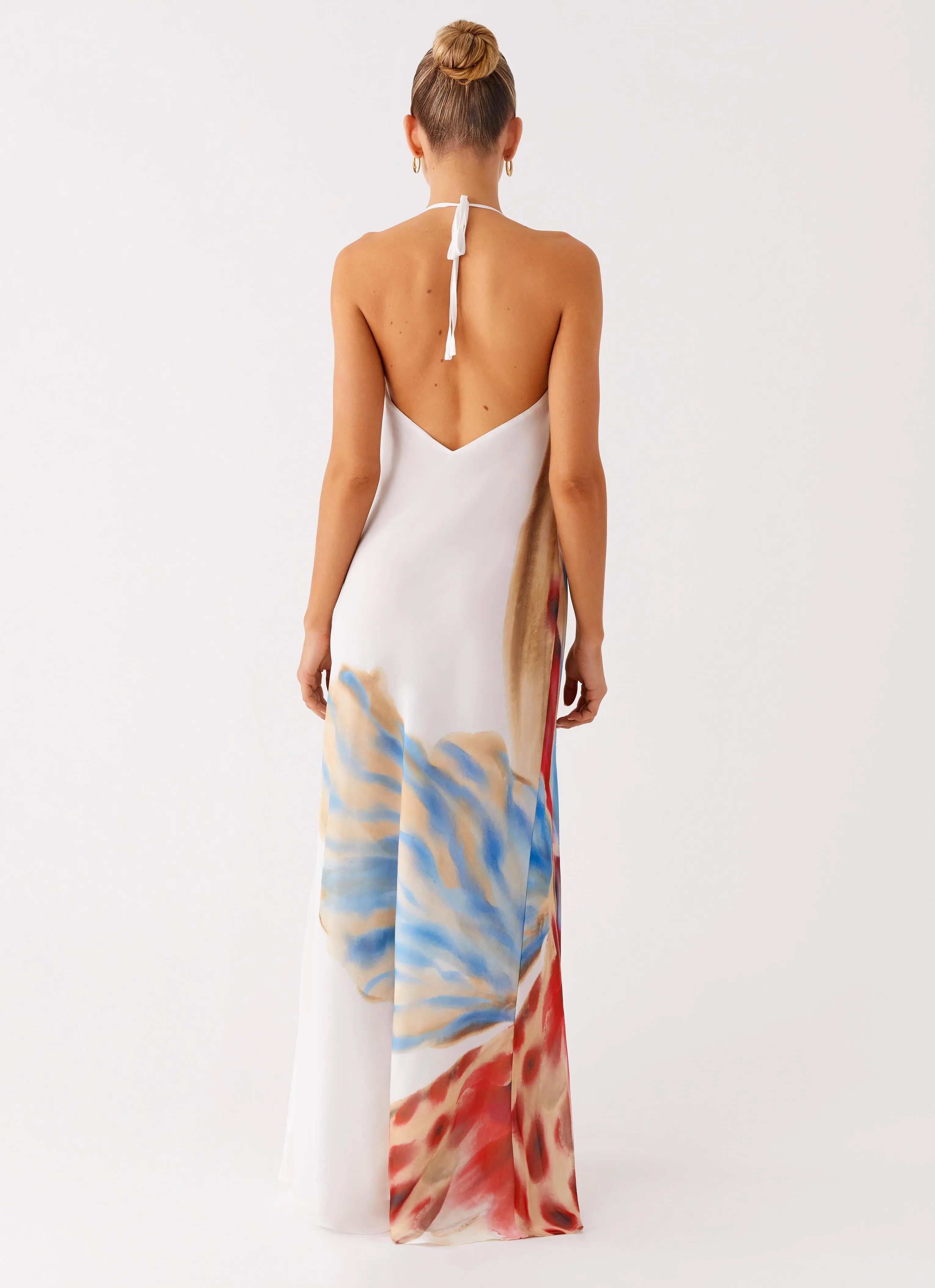 Soft Hue Stars Align Cowl Maxi Dress - White Sea Bloom