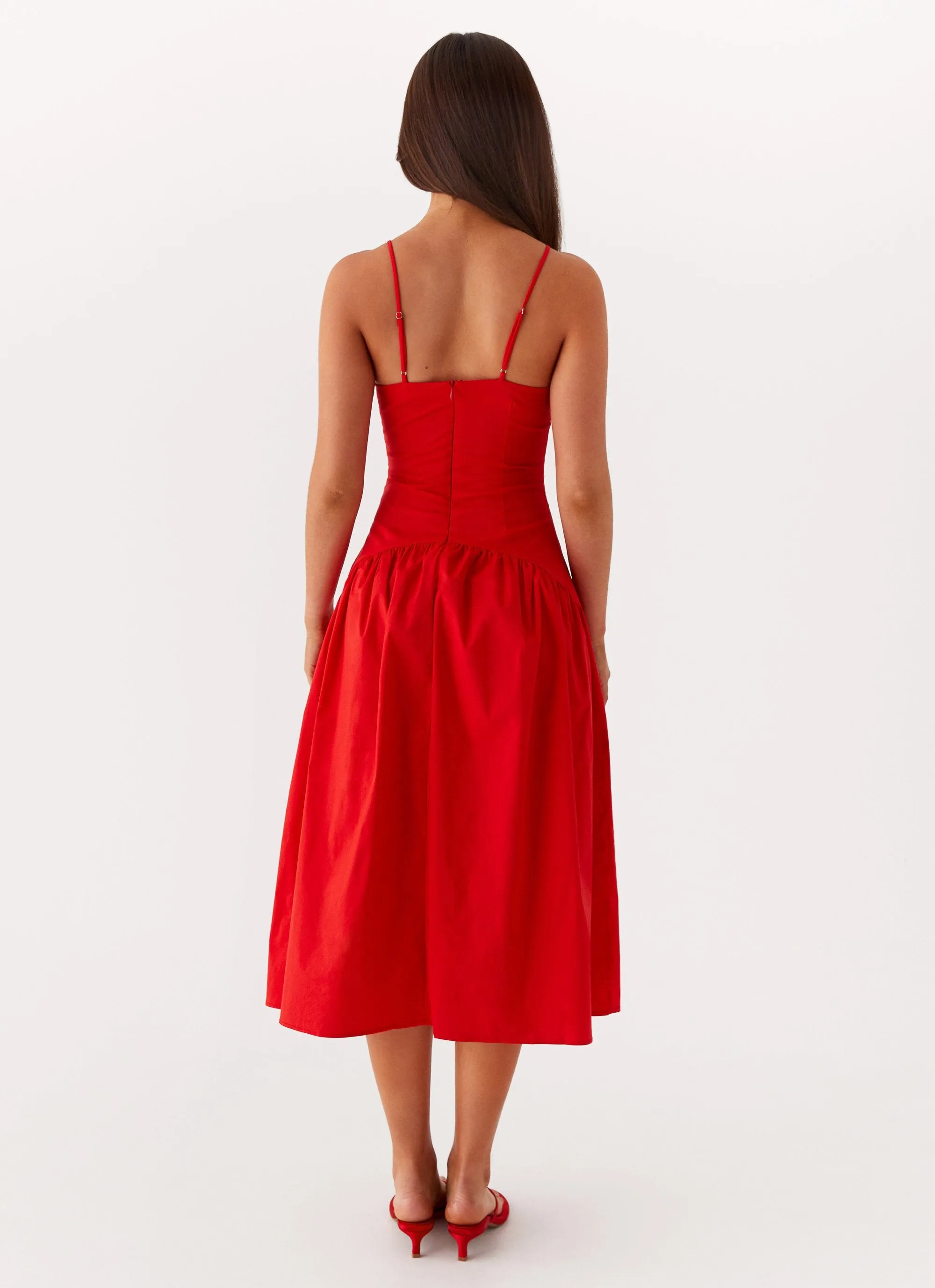 LayeredHemline Flattering Style Yvette Corset Midi Dress - Red