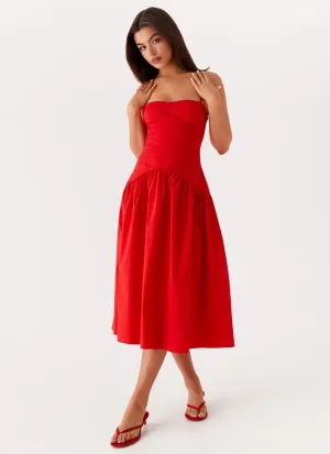 Yvette Corset Midi Dress - Red Evening Vibe