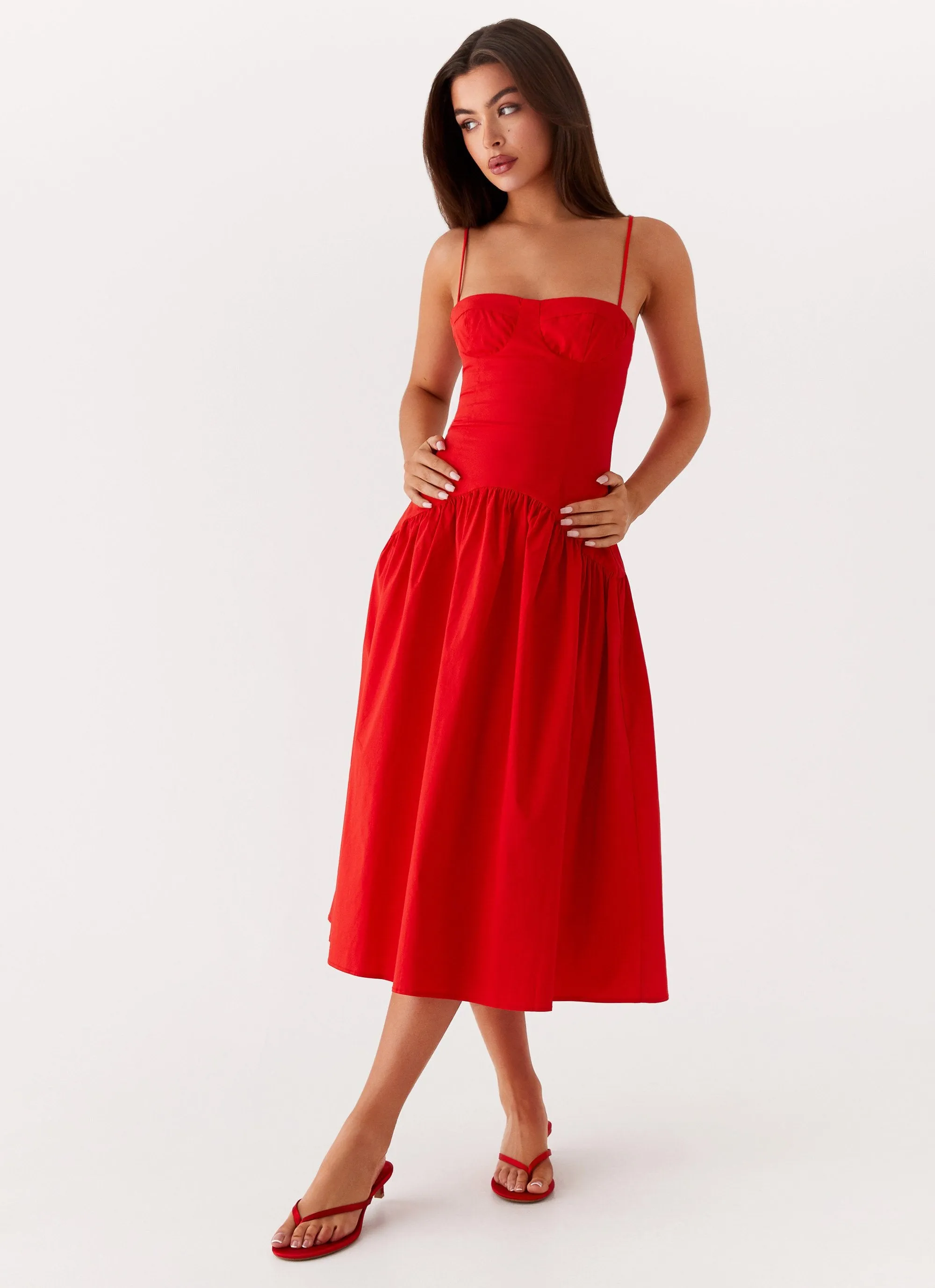 Chilly Comfort Wear Yvette Corset Midi Dress - Red