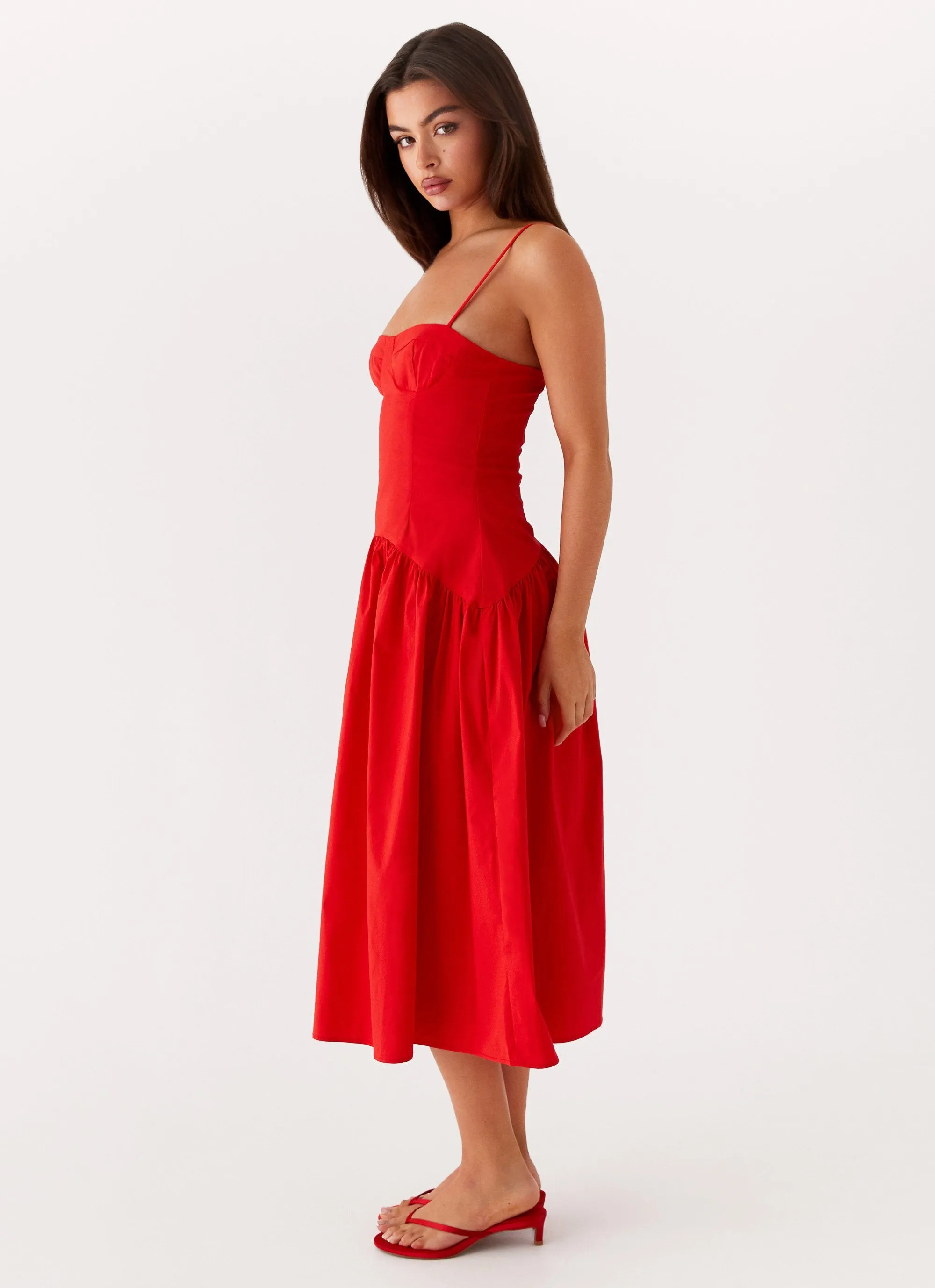 City Ready Sweet Mood Yvette Corset Midi Dress - Red