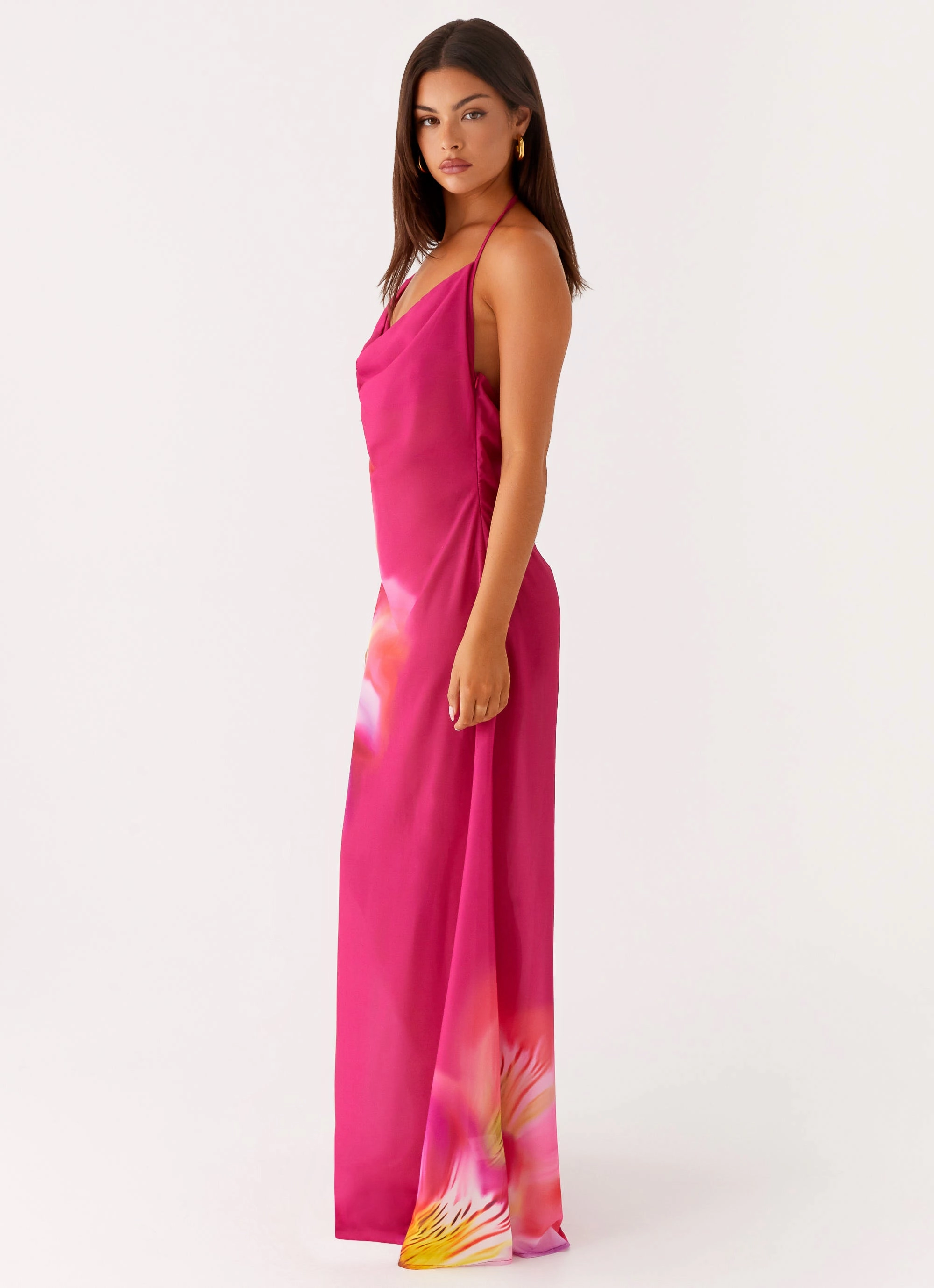 Fantasy Maxi Dress - Pink Tropical Beach Walk Comfort Stretch