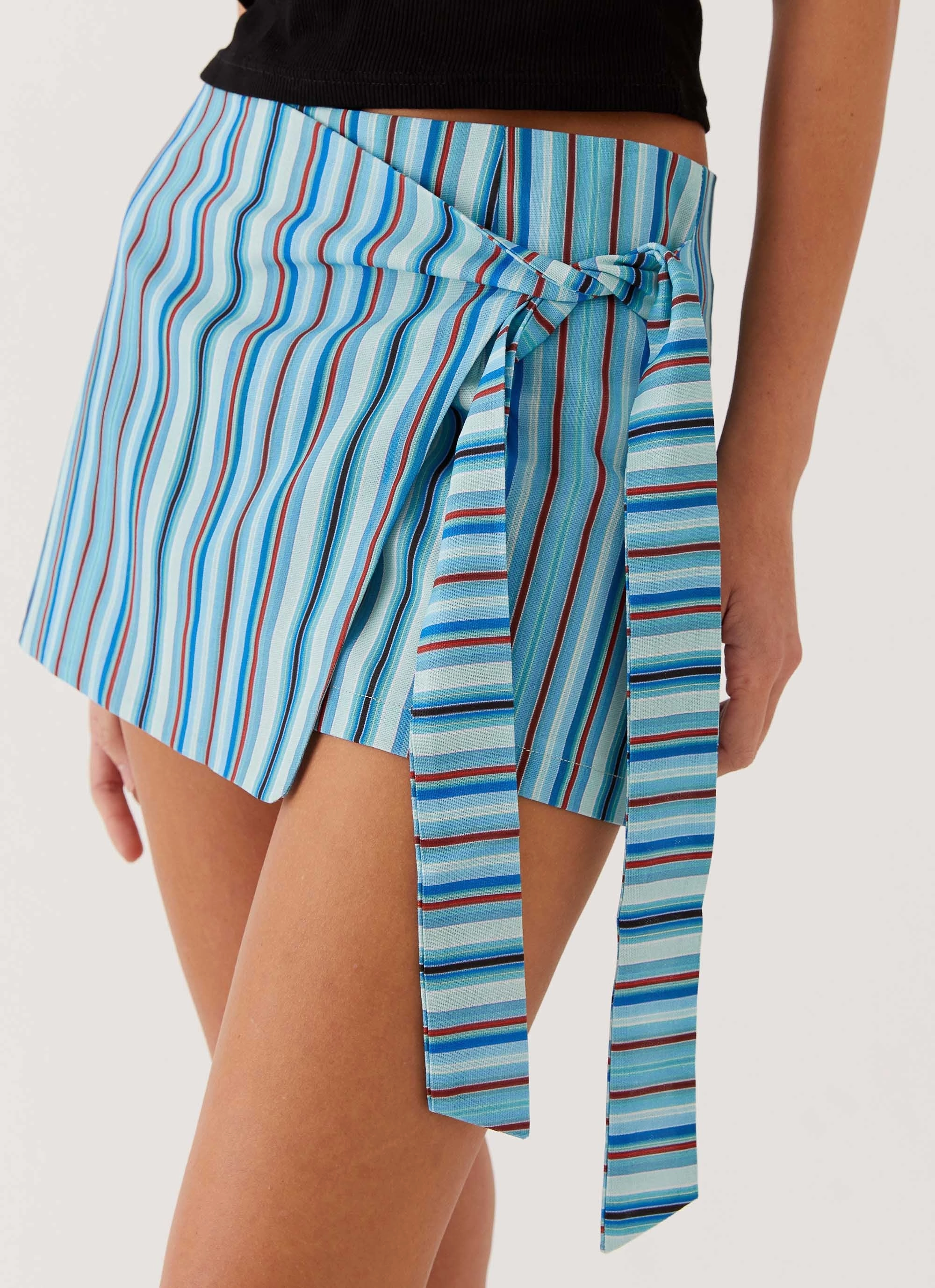 Steal Away Linen Wrap Skirt - Blue Stripe FlameRetardantTreatment Abrasion Resistant Panels