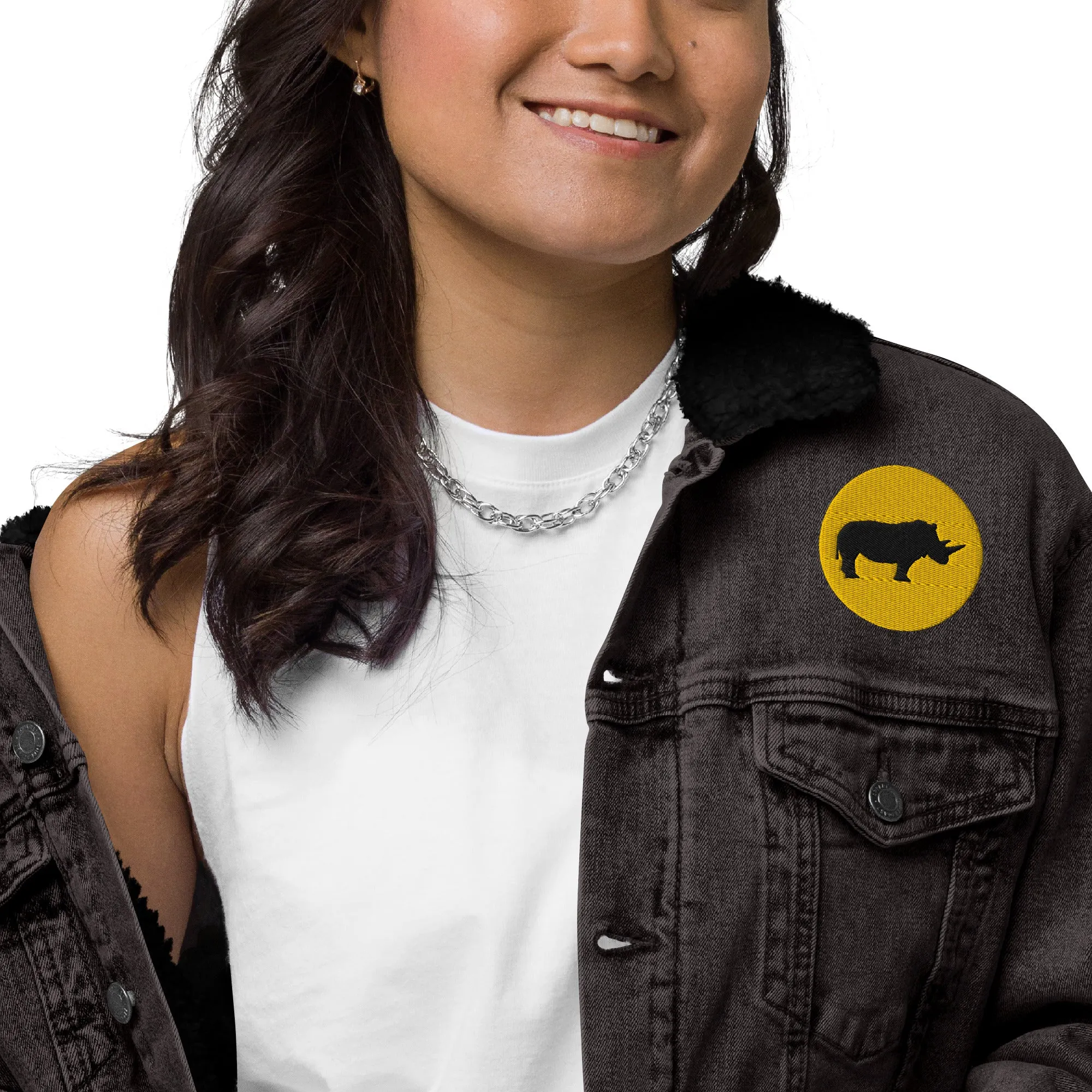 STAY FOCUSED Unisex Denim Sherpa Jacket