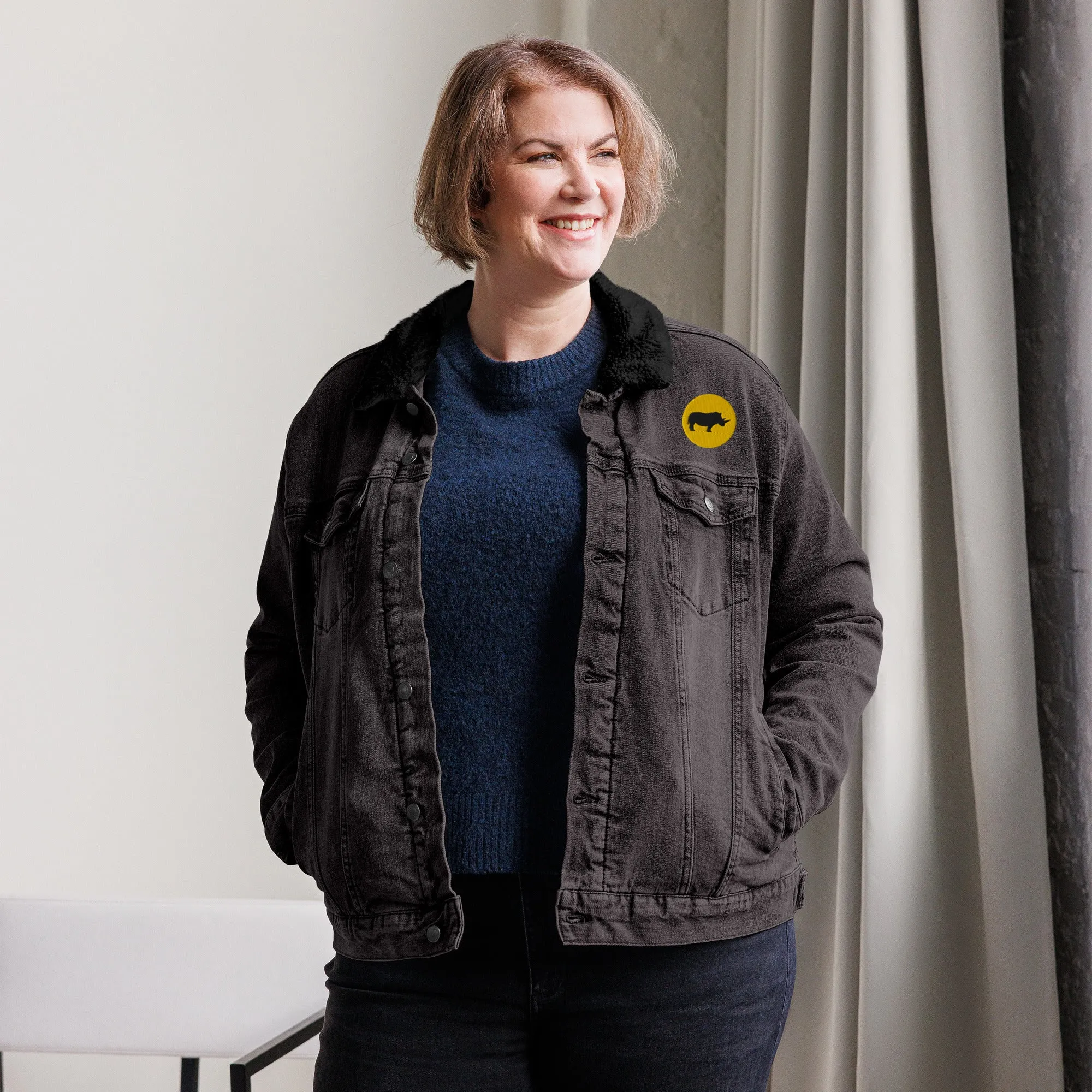 STAY FOCUSED Unisex Denim Sherpa Jacket