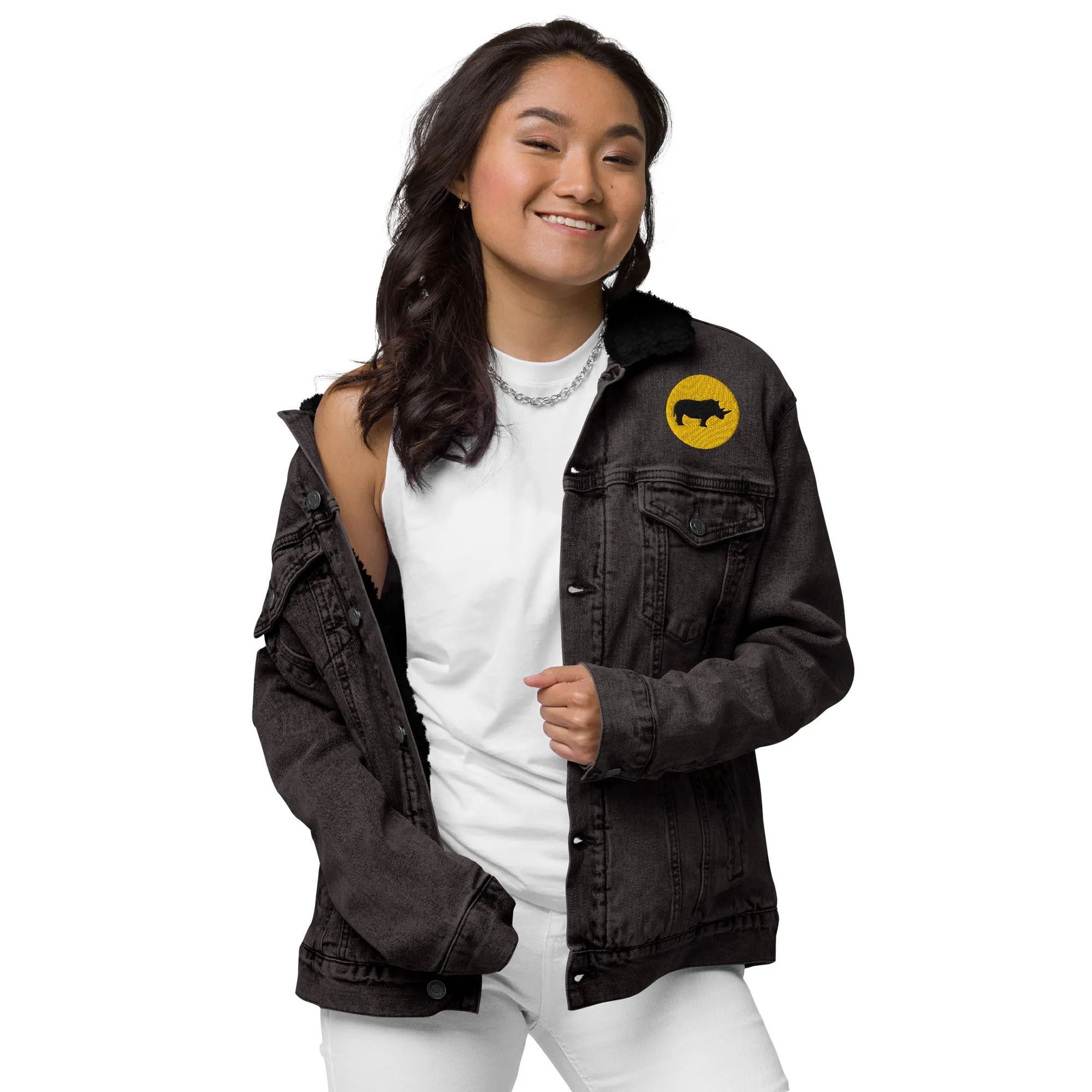 STAY FOCUSED Unisex Denim Sherpa Jacket