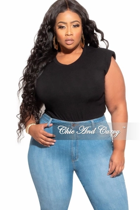 Air Comfort Final Sale Plus Size Sleeveless Top with Shoulder Pads in Black