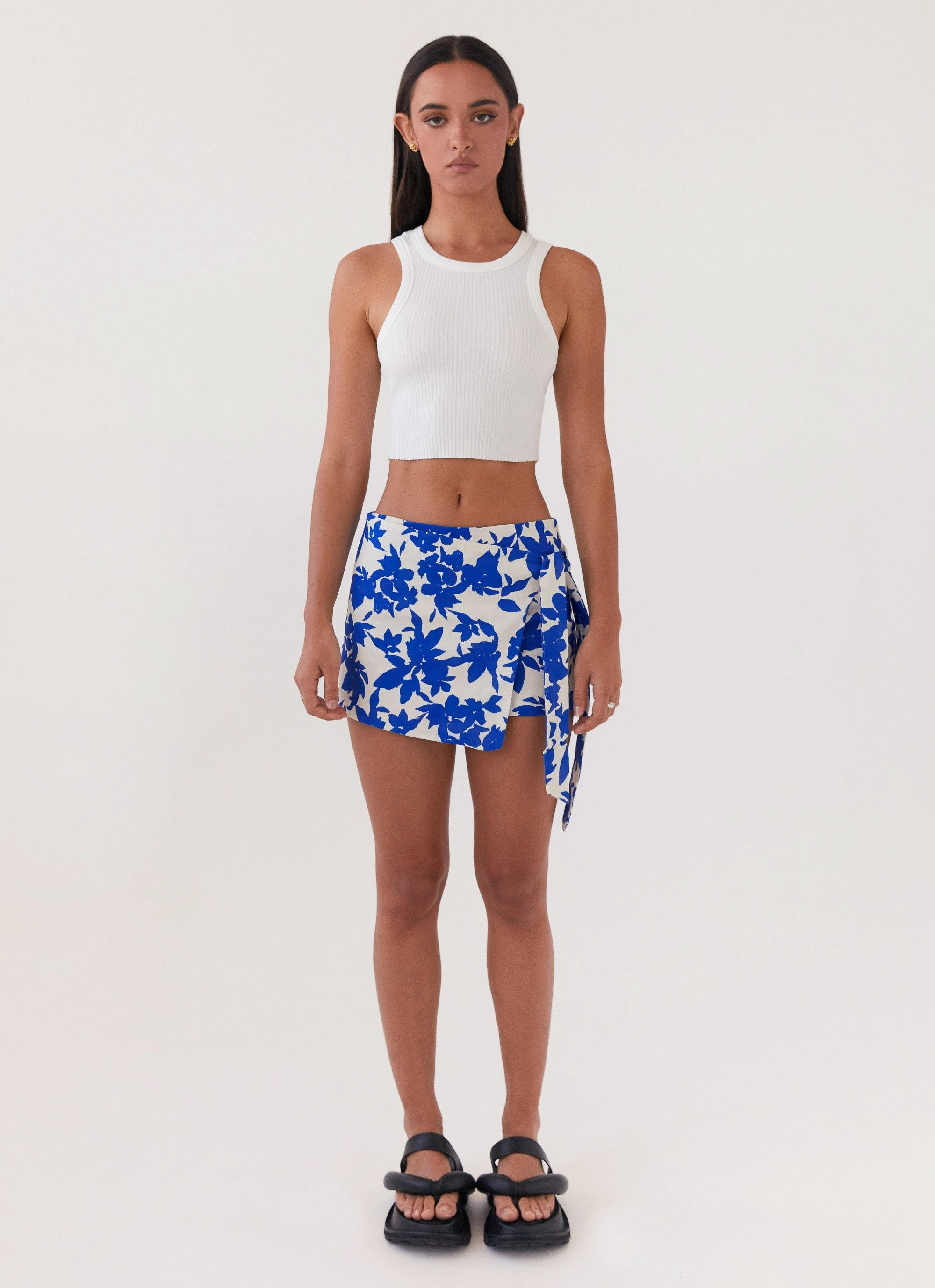 Steal Away Linen Wrap Skirt - Blue Floral Tagless Design Soft Material