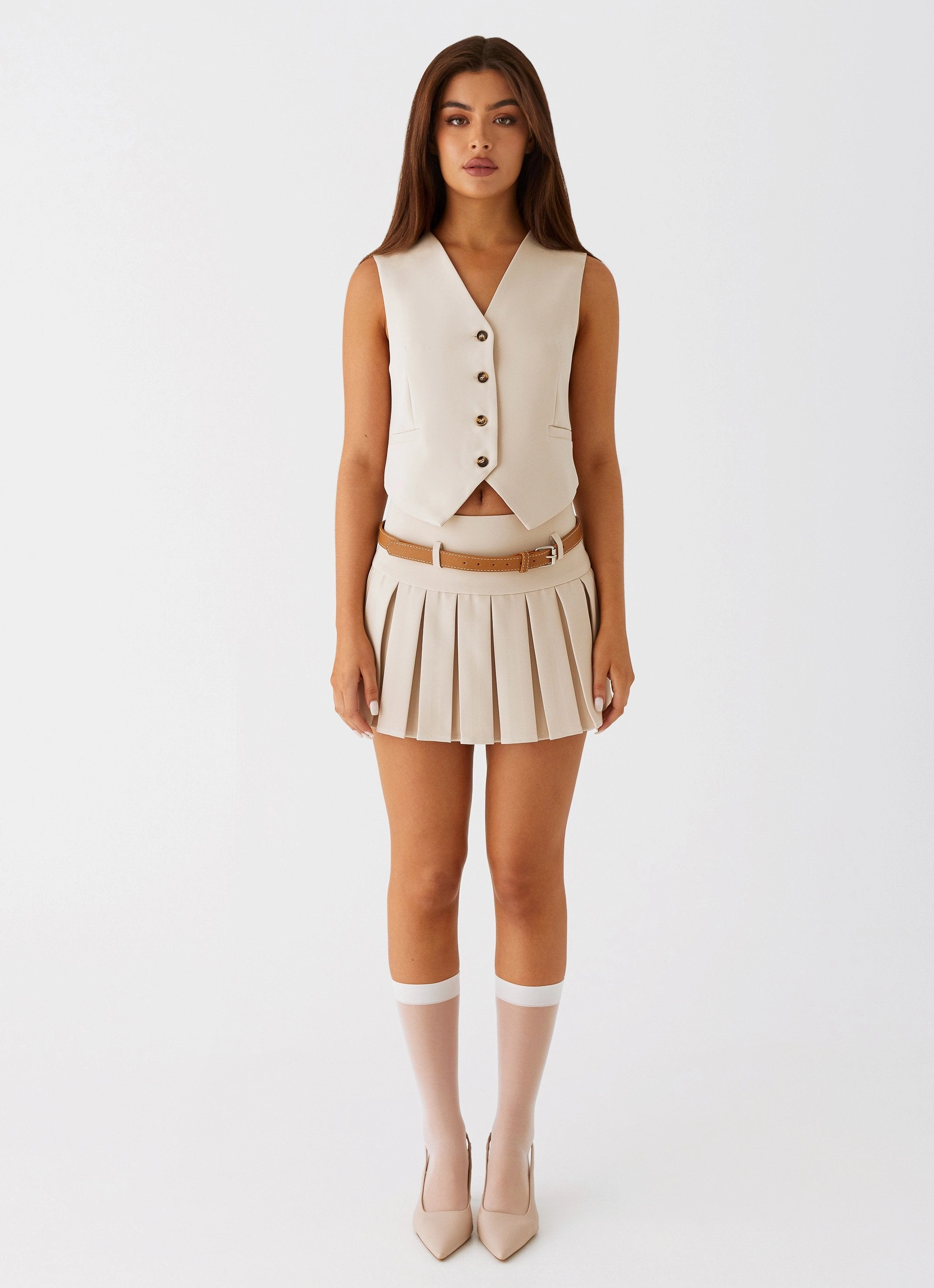 MoistureWicking Stretching Fit Stealth Mode Mini Skirt - Beige
