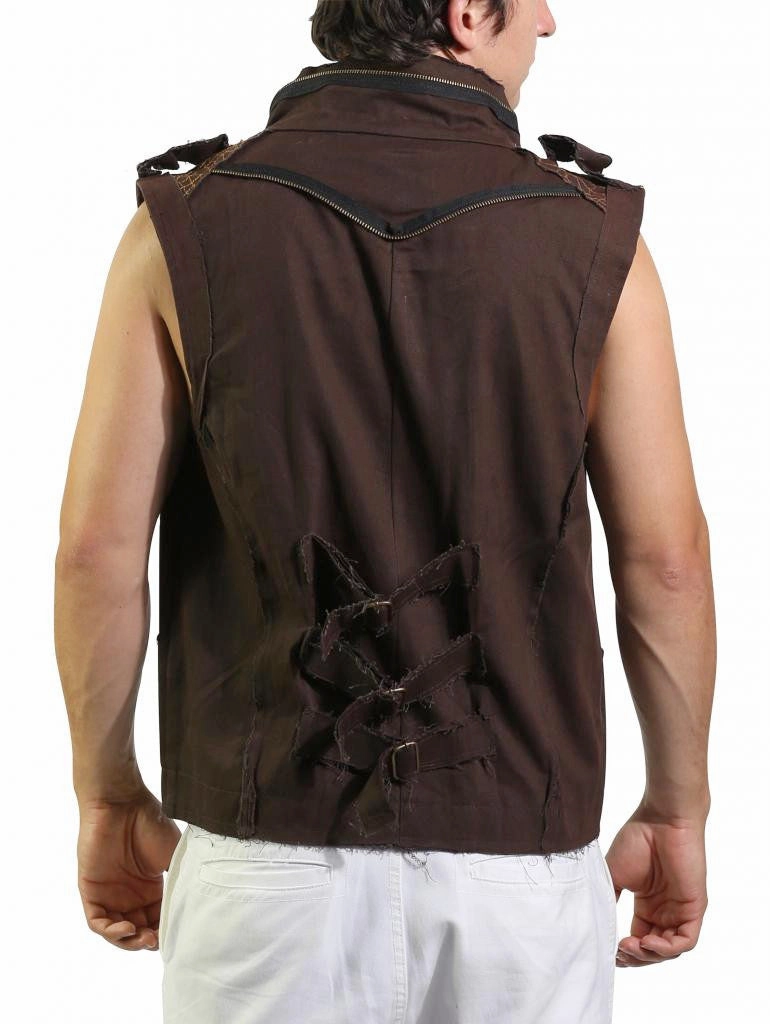 SweatWicking Fabric Relaxed Crew Neck Opening Steampunk Vest